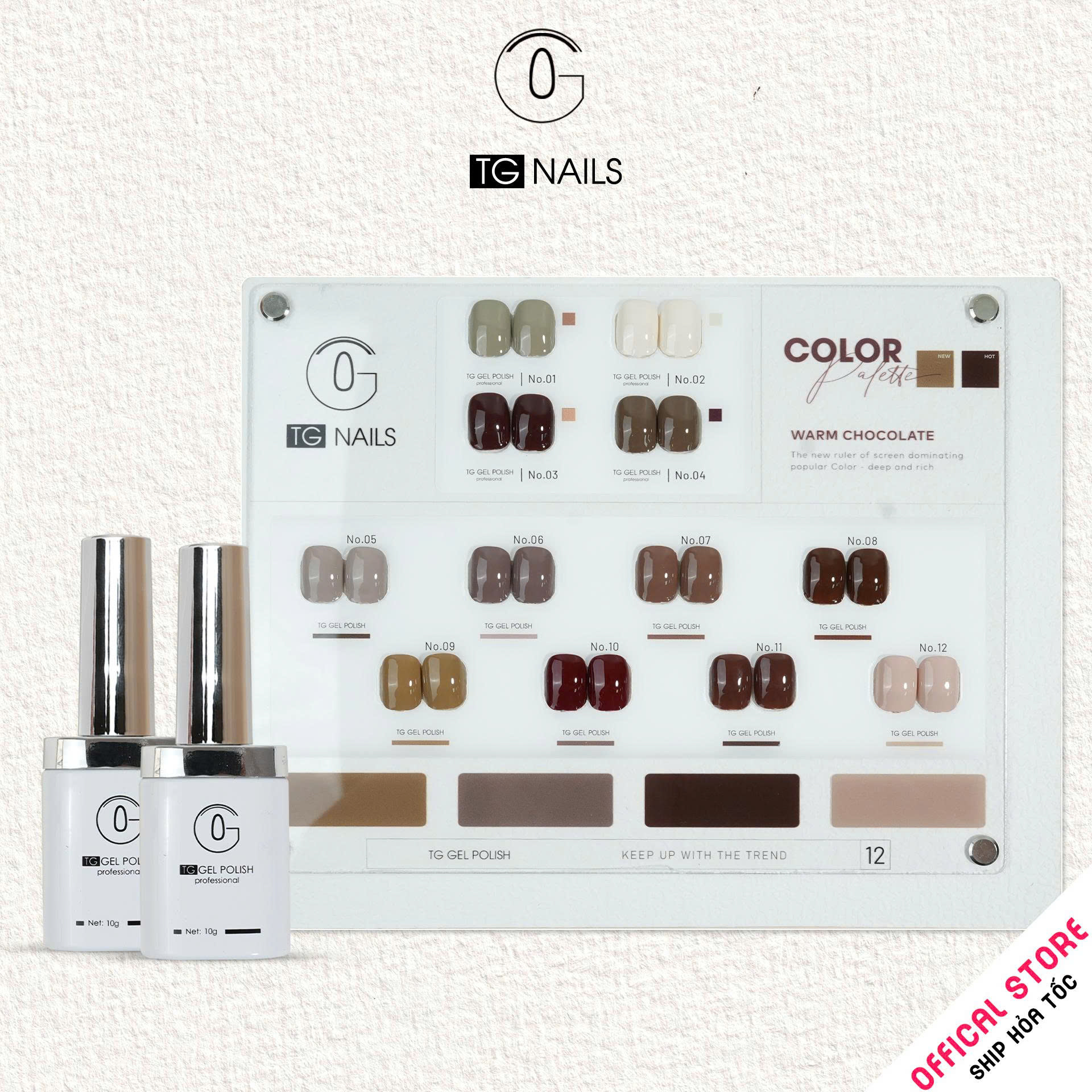 Sơn móng TG Nails gel. Khối lượng tịnh: 10g/ lọ. Nhãn hàng TG nail gel - Combo 12 màu Nâu CAFE