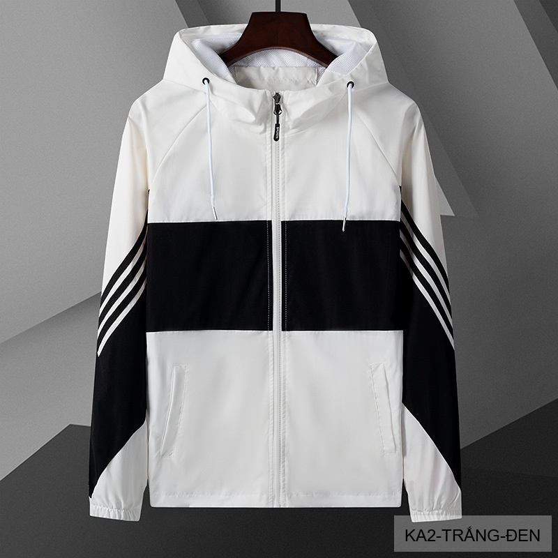 KA2 - Áo khoác nam phối màu thời trang, liền mũ, chống gió, phù hợp xuân thu