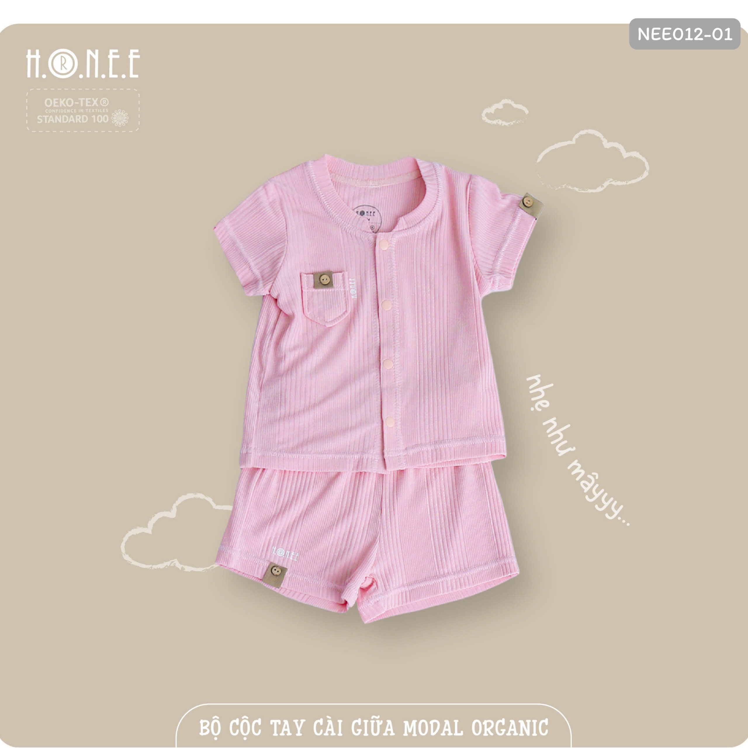 Bộ cộc tay cài giữa modal organic HRNEE