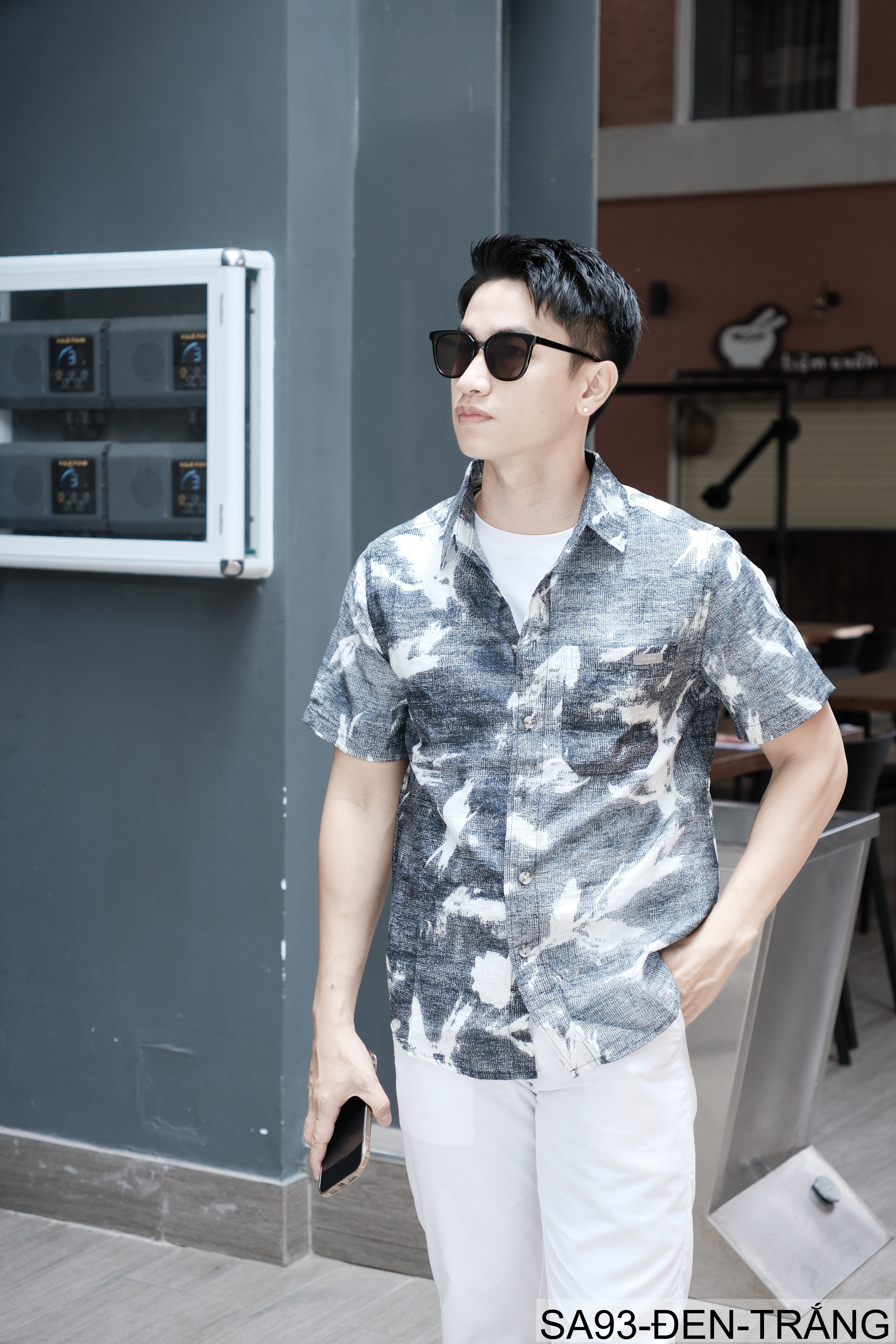 SA93 - Áo sơ mi nam ngắn tay họa tiết retro Nhật Bản, dáng rộng thoải mái, phong cách văn học, chất liệu lyocell mềm mát_thumbnail_3