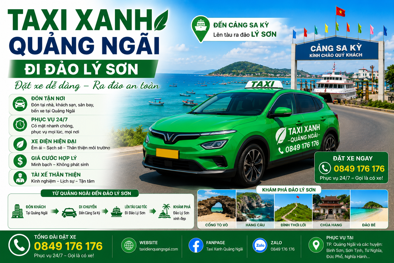 Taxi Xanh Quảng Ngãi Đi Đảo Lý Sơn Giá Rẻ 24/7 Uy Tín