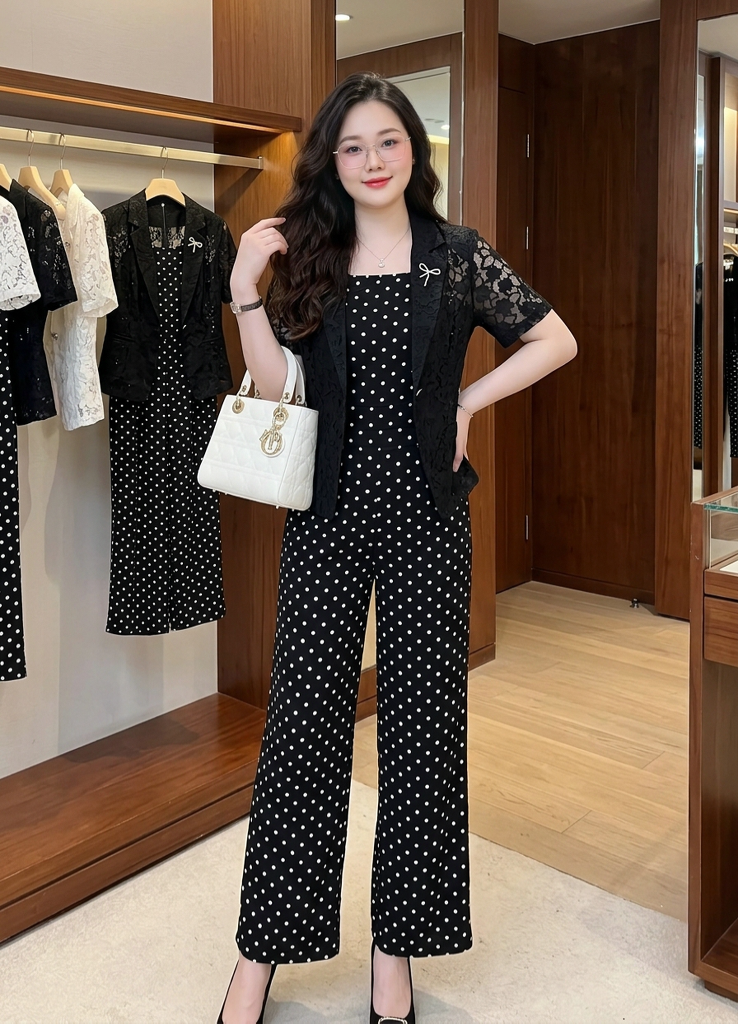 Set Jump phối áo vest ren cao cấp