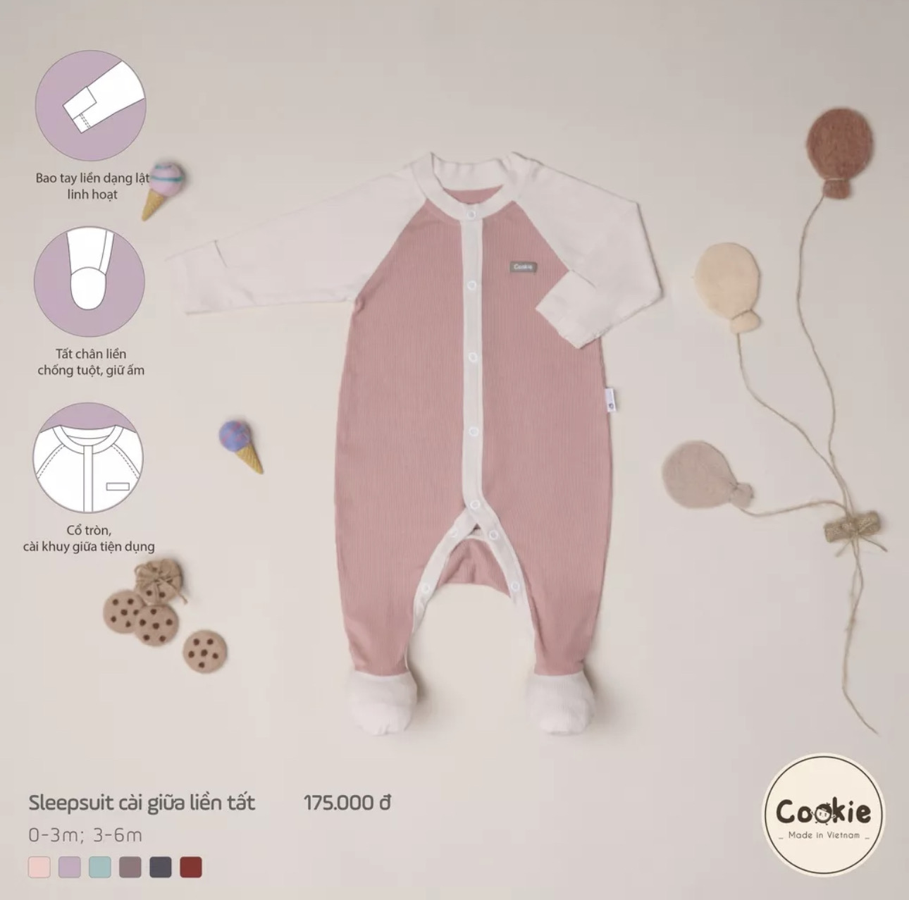 Sleepsuit cài giữa liền tất COOKIE