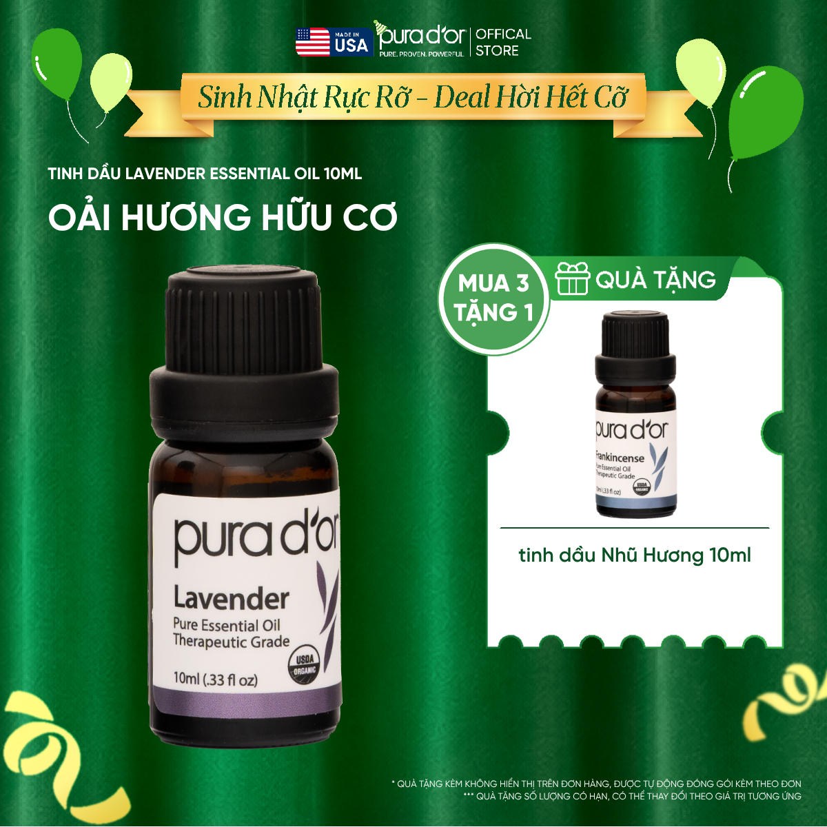 Tinh Dầu Oải Hương Hữu Cơ PURA D’OR Therapeutic Grade Lavender Essential Oil 10ML