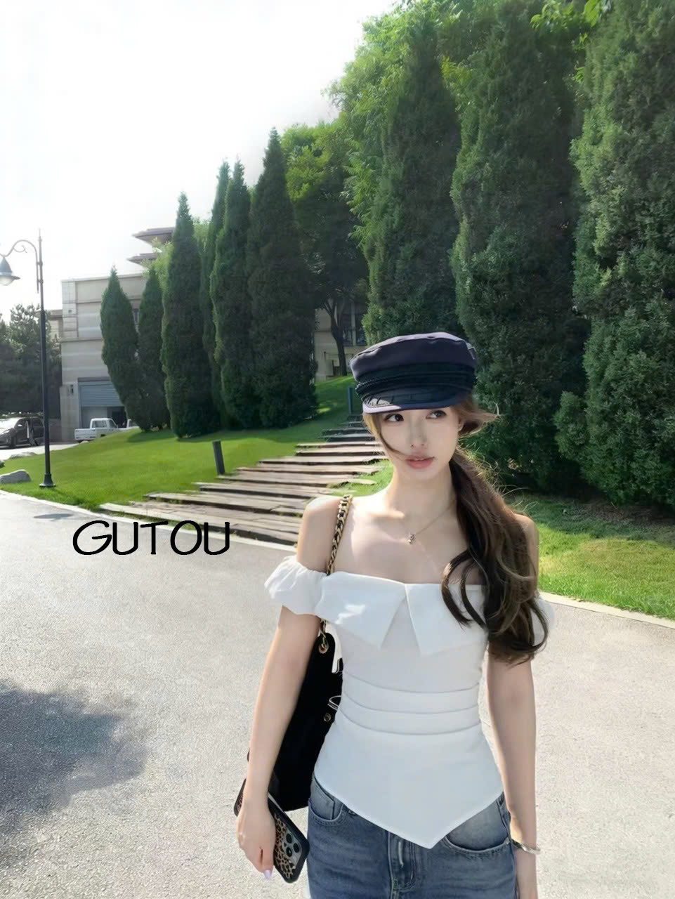 [ GUTOU ] Áo Trễ Vai Xếp Ly Co Giãn Elegance Style_thumbnail_2