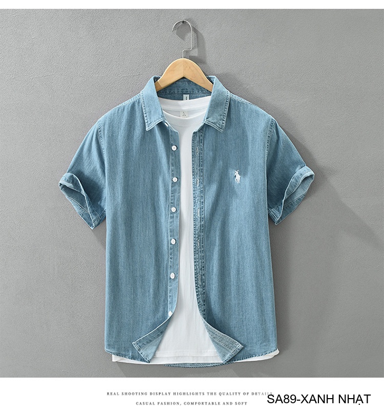 SA89 - Áo sơ mi denim nam tay ngắn phong cách Nhật Bản, chất cotton mềm mại, form rộng thoải mái_thumbnail_11