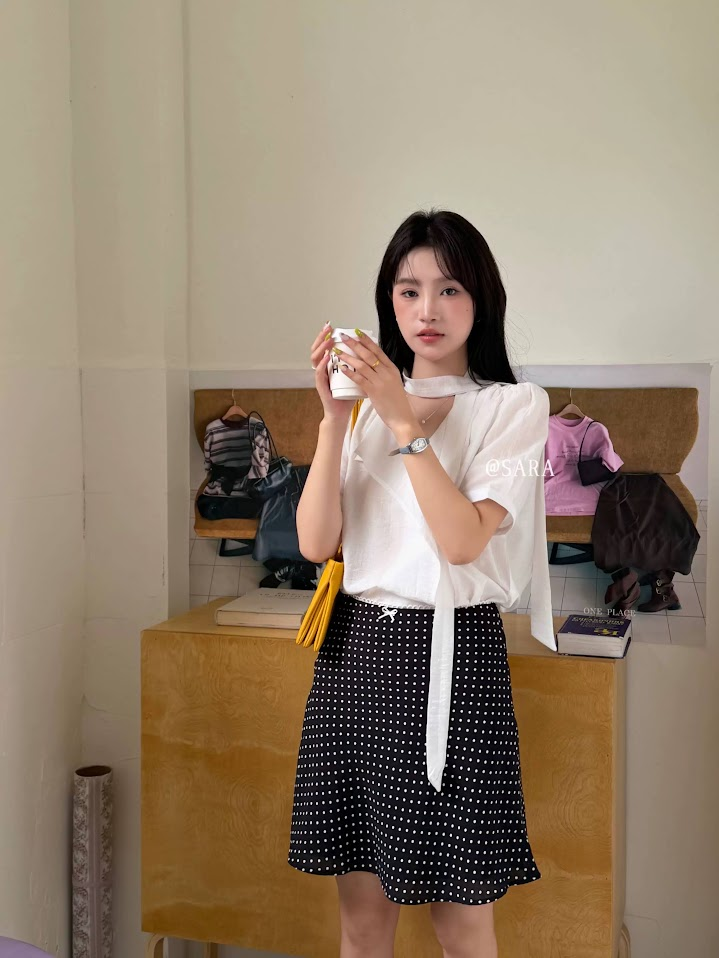 Lucas - Áo sơ mi cộc tay vải voan tơ cổ tim + dây lụa_thumbnail_11