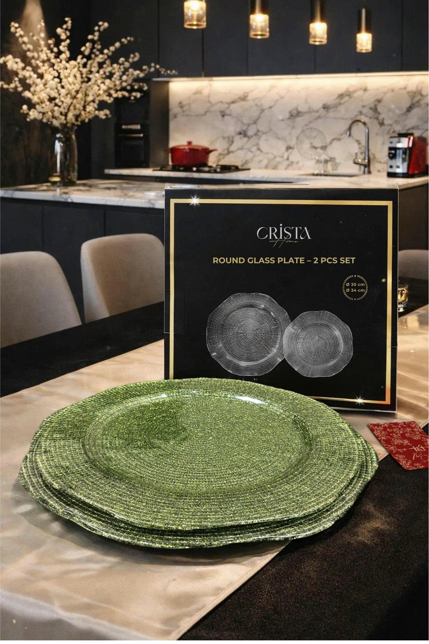 Bộ 2 đĩa thủy tinh CRISTA HOME Tròn hoa đào 34 + 30 cm, 60225_thumbnail_11