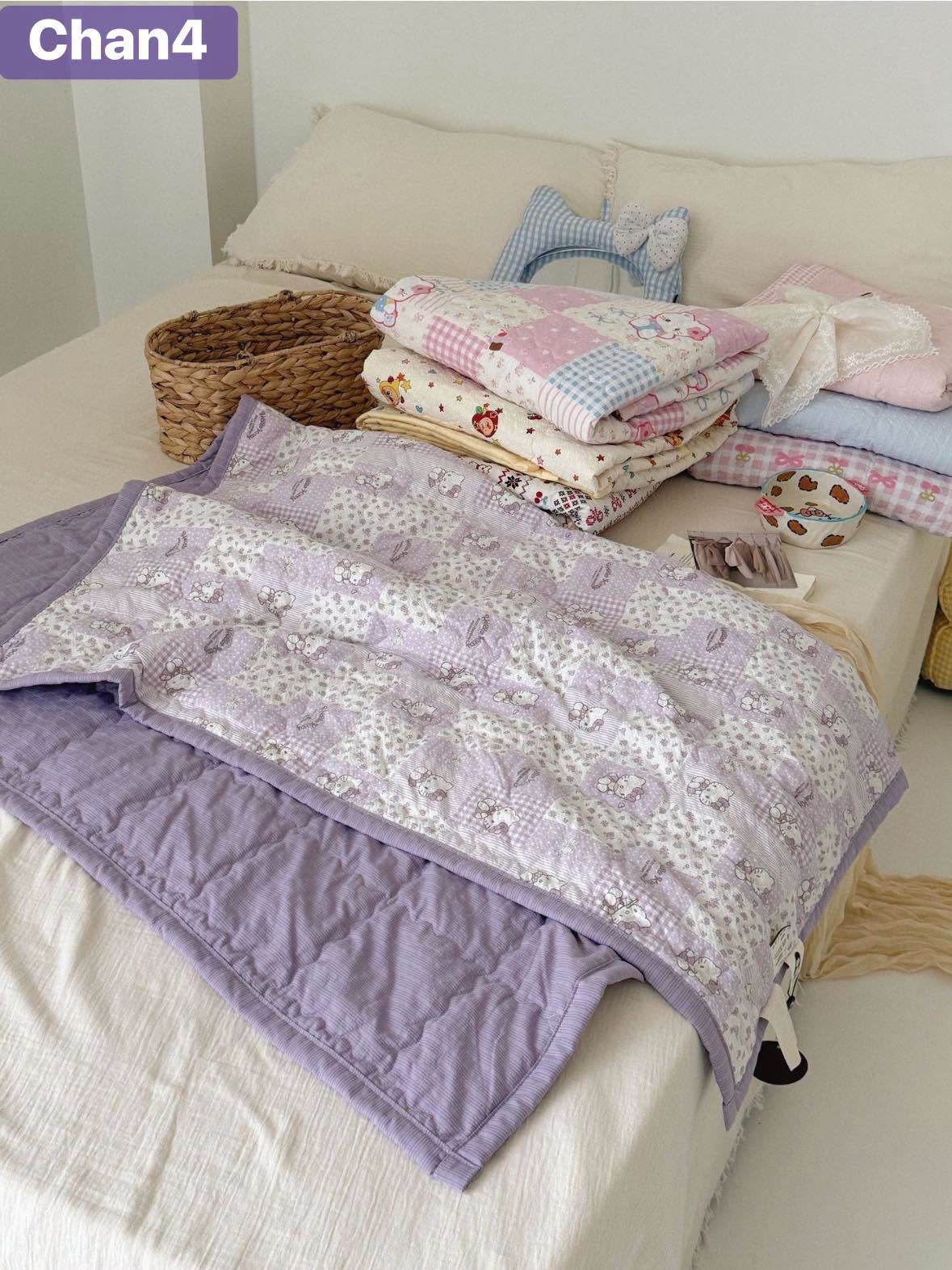 Chan4 - Chăn điều hòa chất cotton màu hồng họa tiết cún hãng Soybean_thumbnail_0