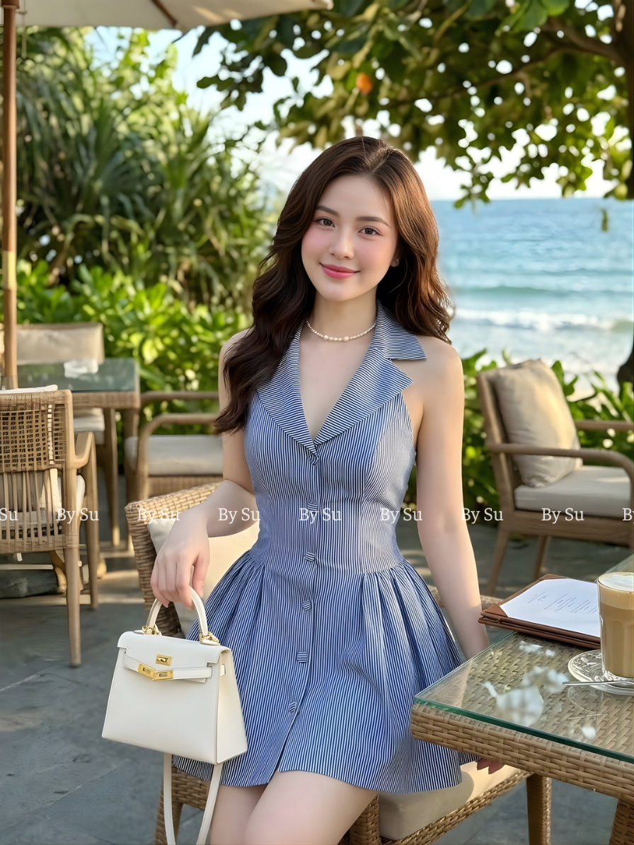 S21 - Đầm Kẻ Cổ Vest Thanh Lịch_thumbnail_3