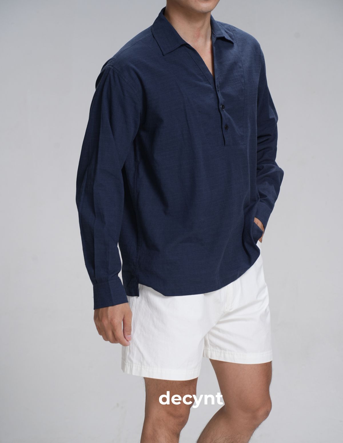Linen Popover Shirt decynt - Áo sơ mi tay dài chất liệu linen cotton chui đầu, xẻ 2 bên_thumbnail_2