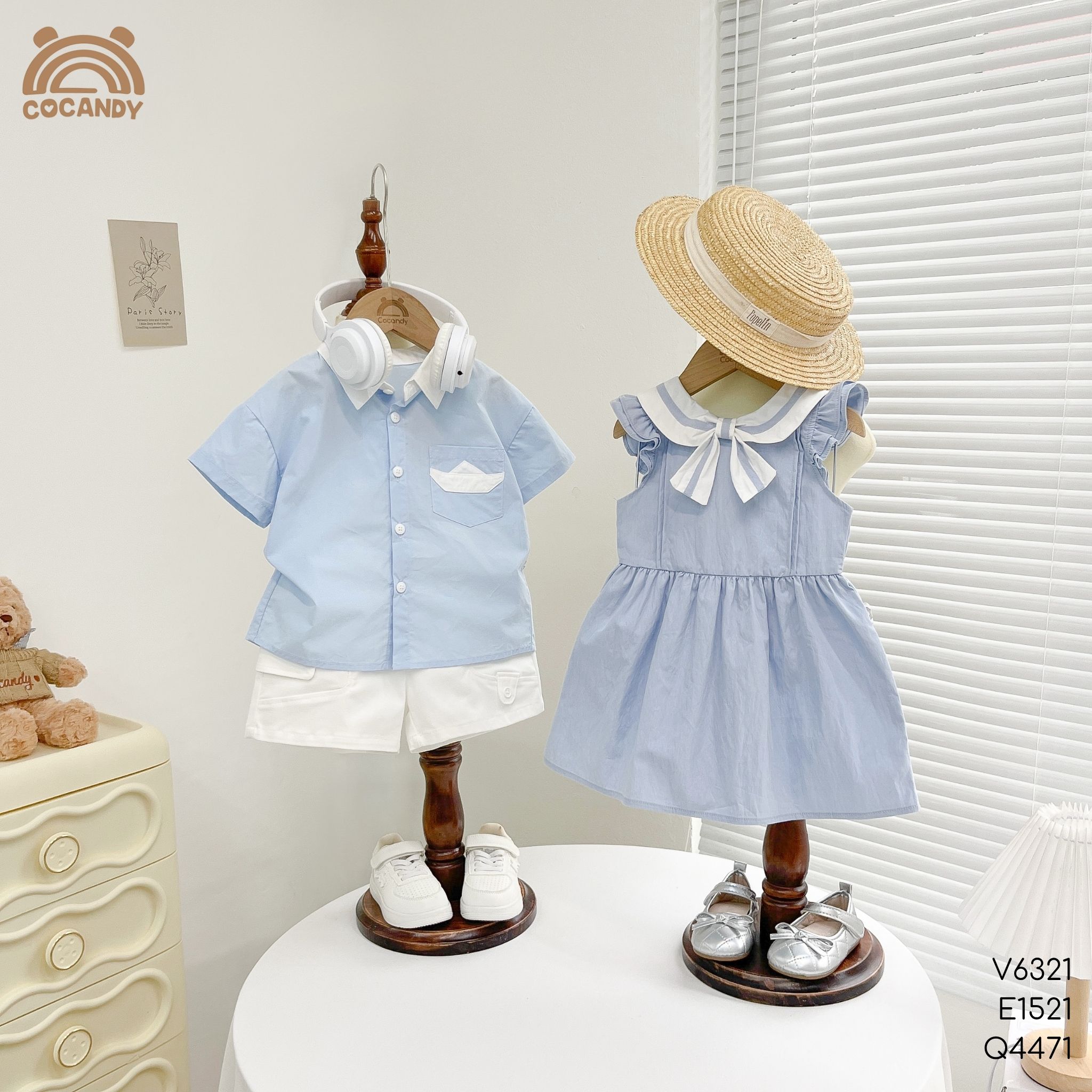 Váy cộc thô XANH DƯƠNG nơ ngực cổ kiểu_thumbnail_4