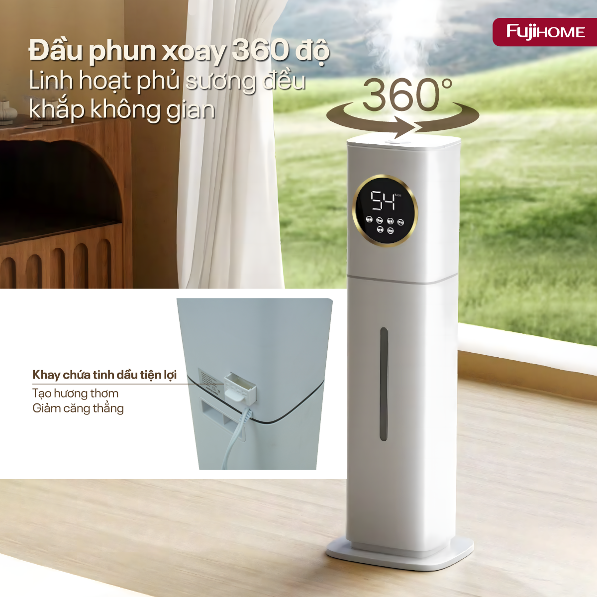 Máy tạo ẩm, xông tinh dầu, khử khuẩn UV dung tích lớn Fujihome HM09UV1_thumbnail_1