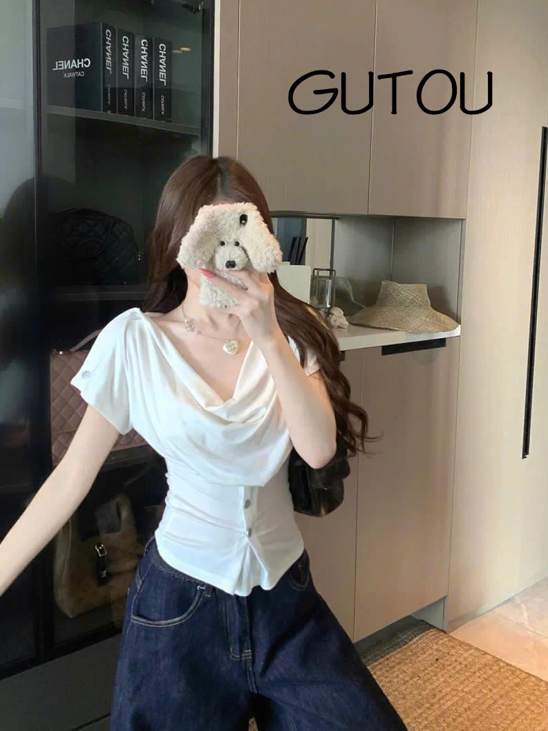 [ GUTOU ] Áo Cổ Đổ Phối Nút Muse Chic_thumbnail_5
