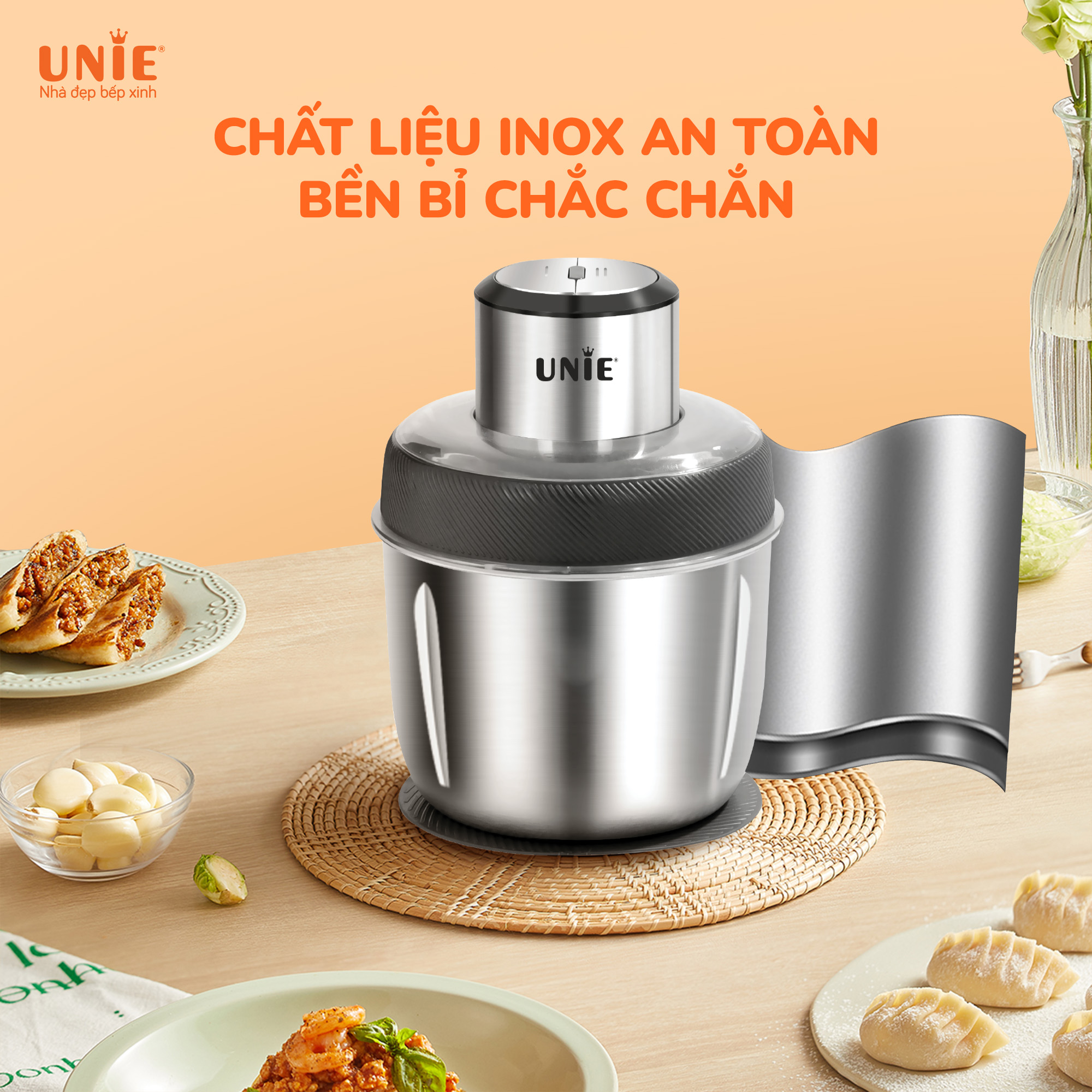 Máy xay thịt Unie UE226 dung tích 2.5L, 2 cối xay đa năng, trục bóc hành, tỏi, đánh ruốc tiện lợi_thumbnail_4
