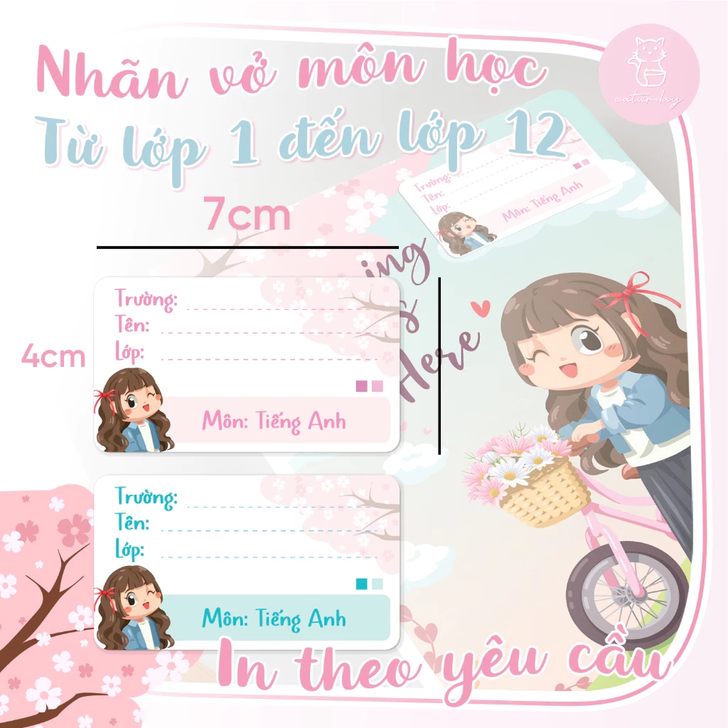 Nhãn vở MÔN HỌC "CÔ BÉ DỄ THƯƠNG"