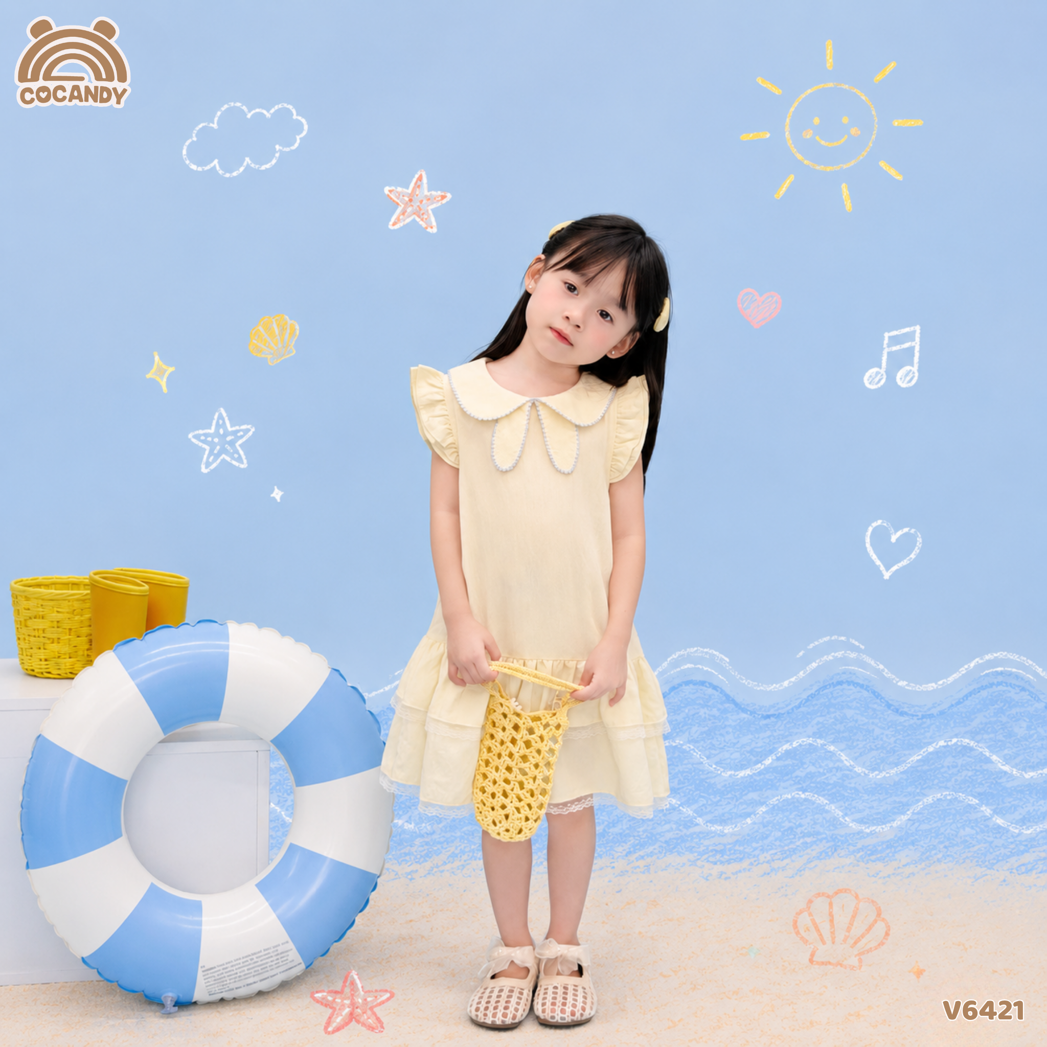 Váy sát nách thô VÀNG cổ nơ 2 tầng