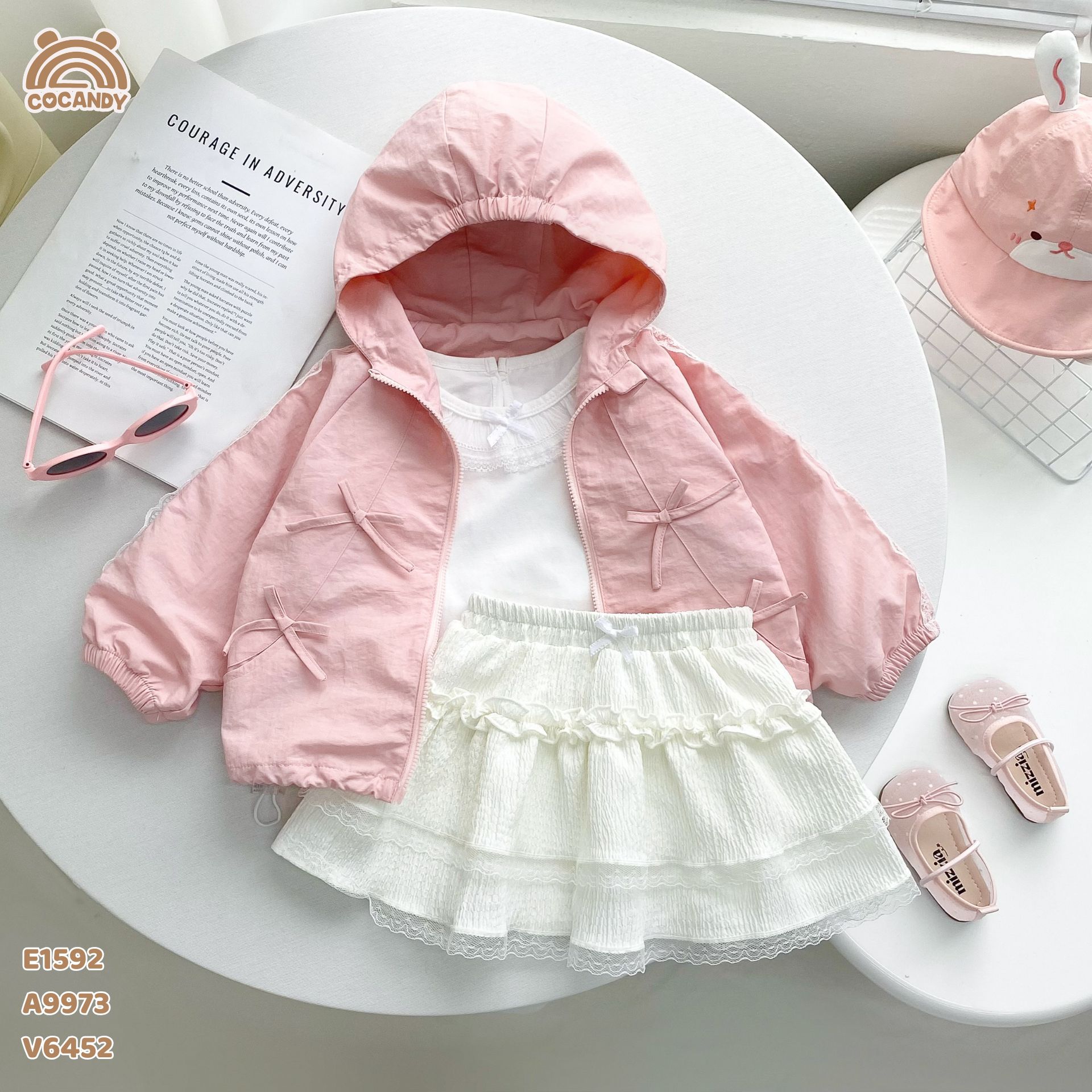 Áo khoác gió HỒNG phối nơ tay viền ren_thumbnail_5