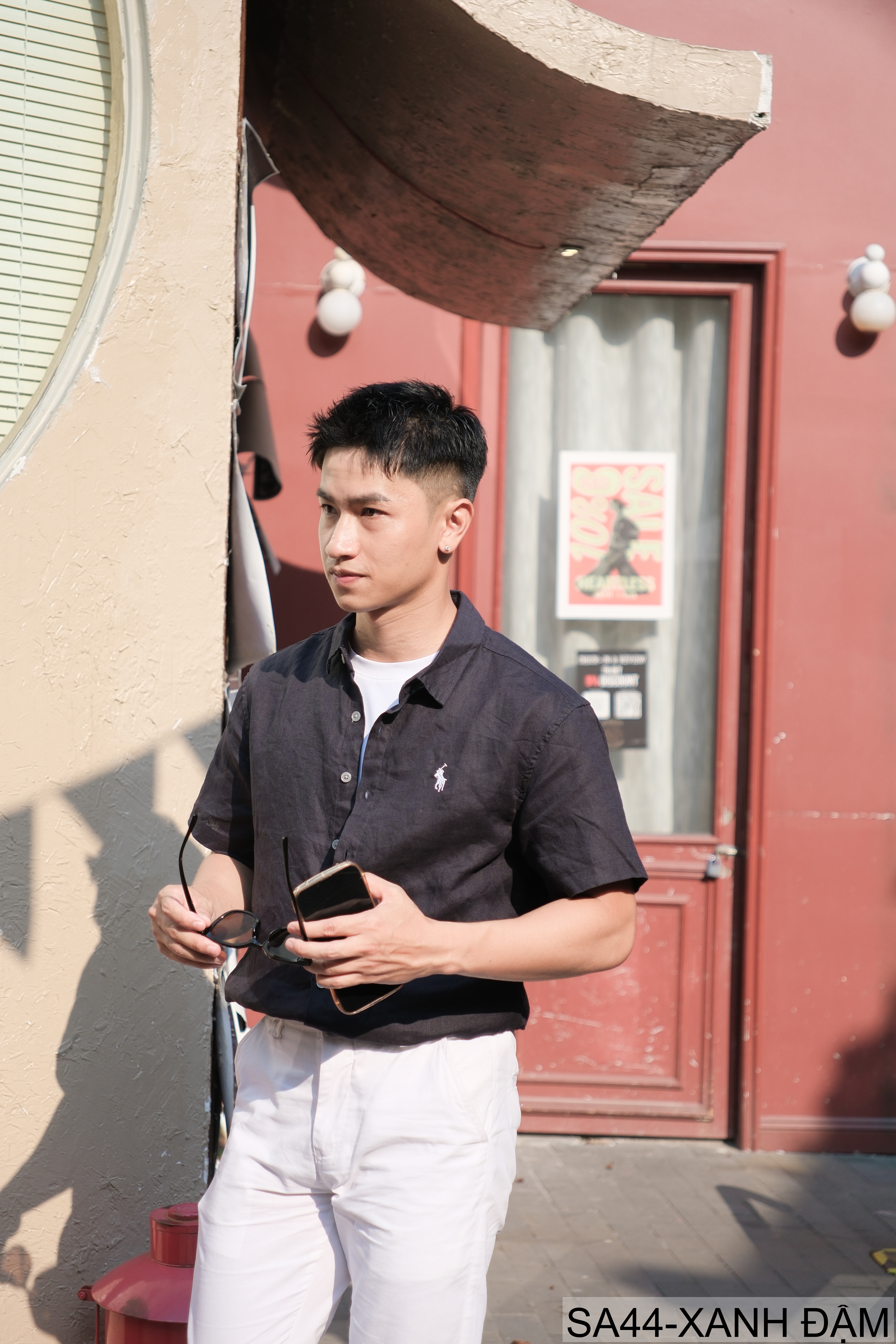 SA44 - Áo sơ mi nam tay ngắn vải lanh thoáng mát phong cách Nhật, cổ lật thêu logo nhỏ_thumbnail_16