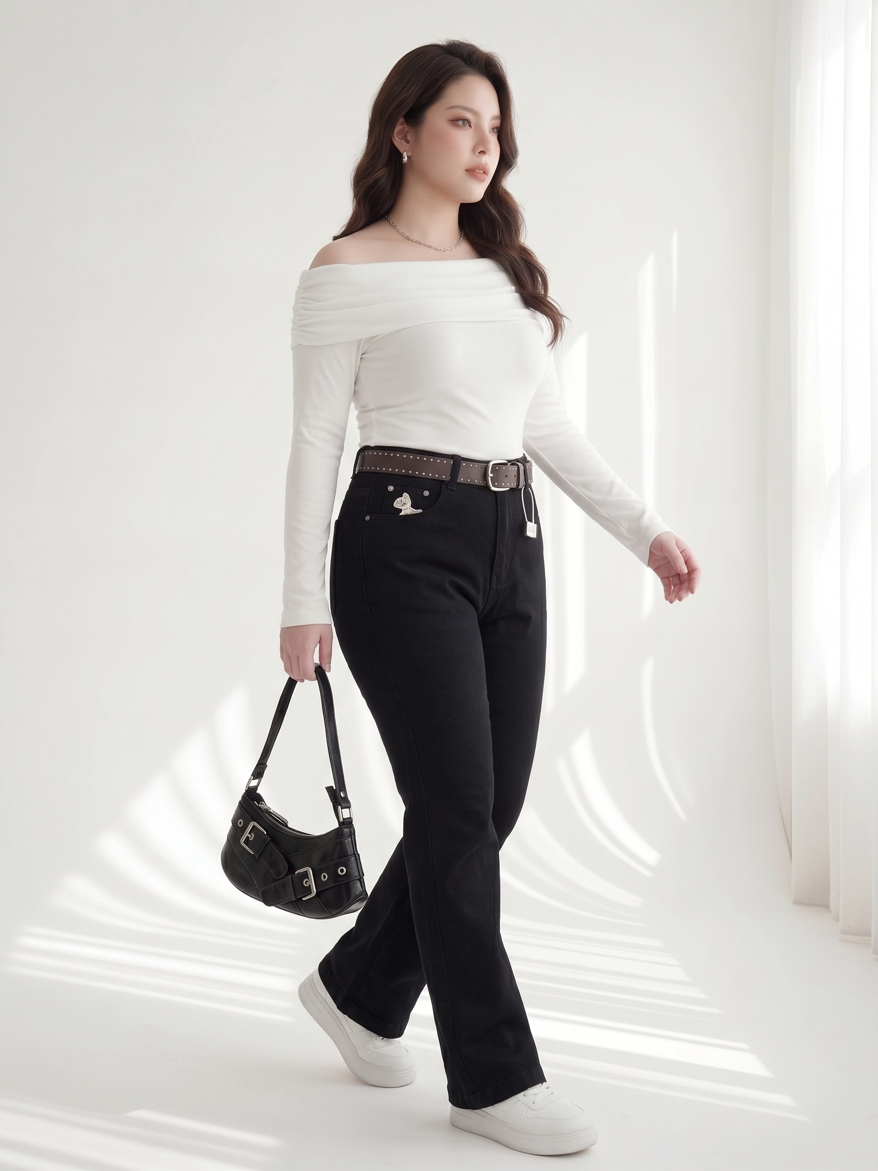 Quần Jean Loe Thêu Ngựa Bigsize Lưng Cao Che Bụng Nữ - Đen - Size 30-35 Vừa 55-85kg QJ519