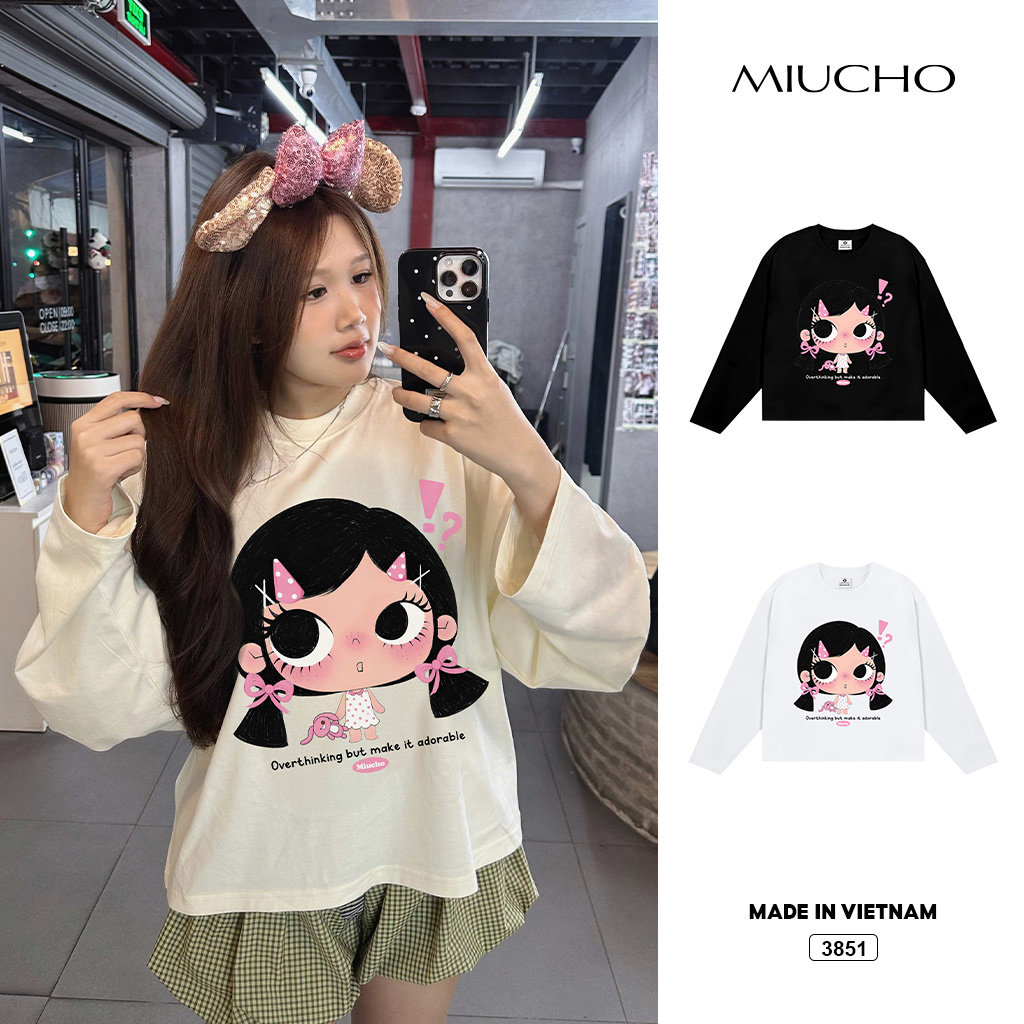 Áo thun nữ form boxy tay dài nữ áo cute phong cách soft girl Hàn Quốc Miucho 3851