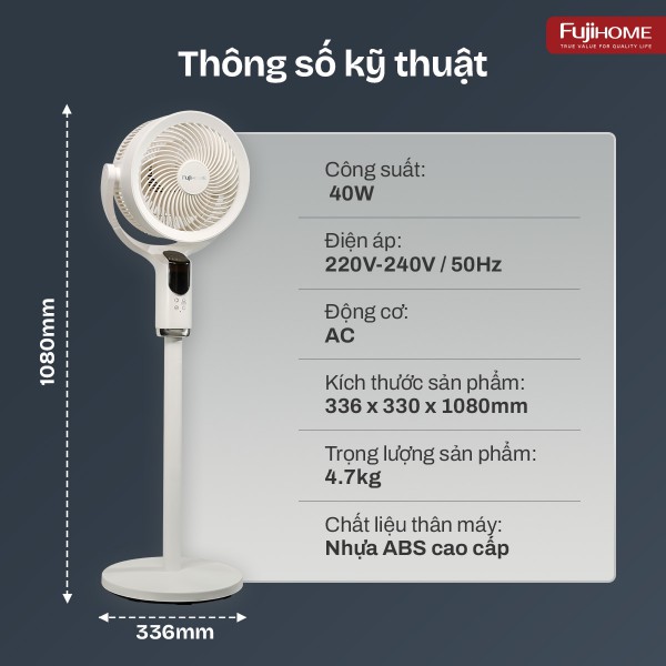 Quạt tuần hoàn không khí thông minh, ra lệnh giọng nói Fujihome CFR04-VOICE (Màu ghi - màu trắng)_thumbnail_9