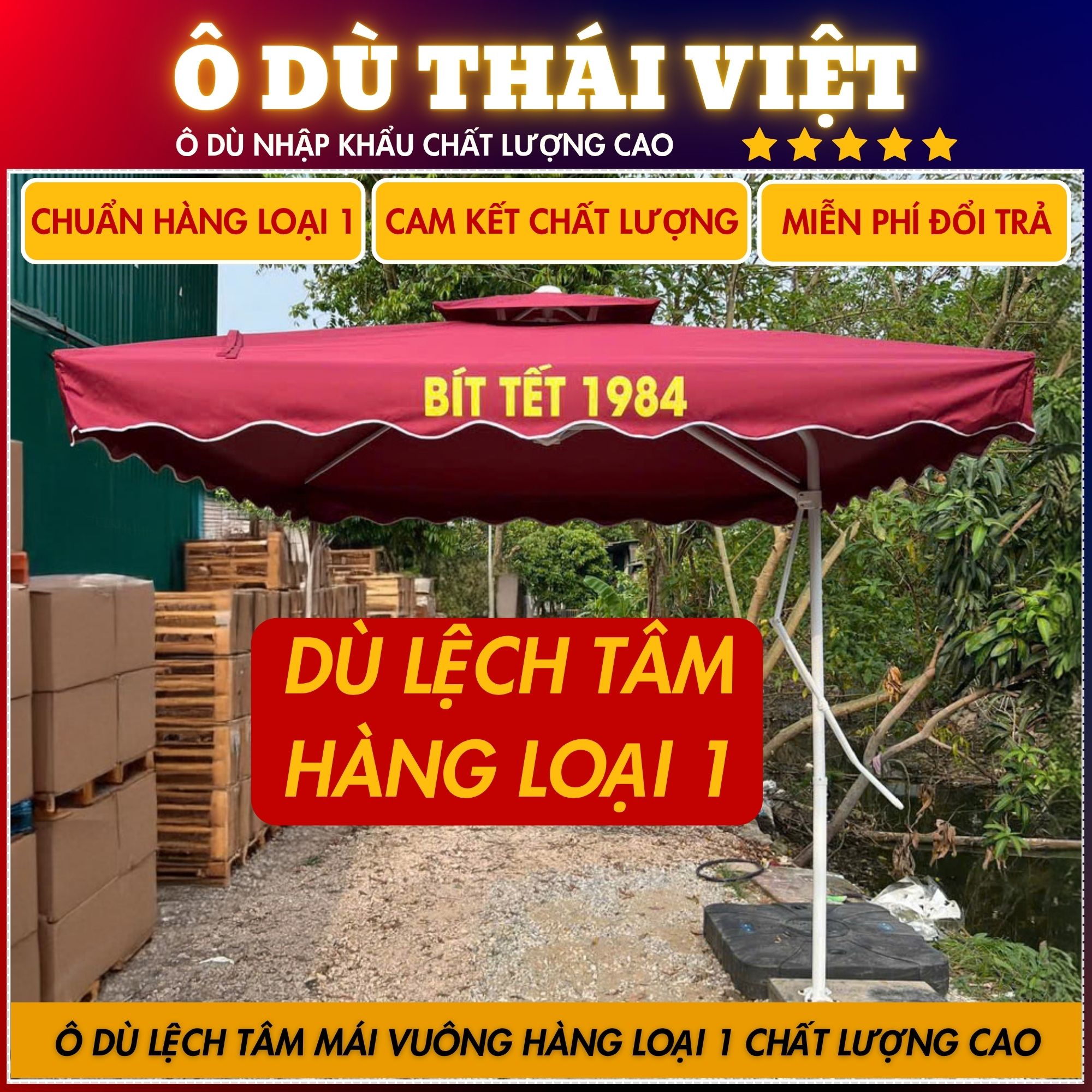 Dù che lệch tâm vuông ngoài trời rộng 2,5x2,5m HÀNG NHẬP KHẨU CAO CẤP vải dù polyester chống thấm tuyệt đối