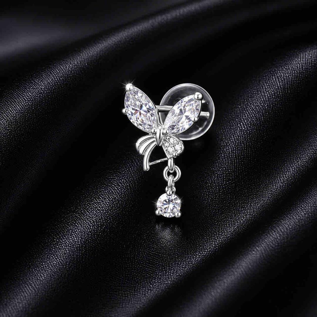 Khuyên kiểu bạc xi kim bướm trắng rơi đá (tai trái)_thumbnail_2