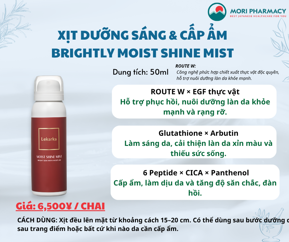 Xịt dưỡng sáng & cấp ẩm - Lekarka BRIGHTLY MOIST SHINE MIST
