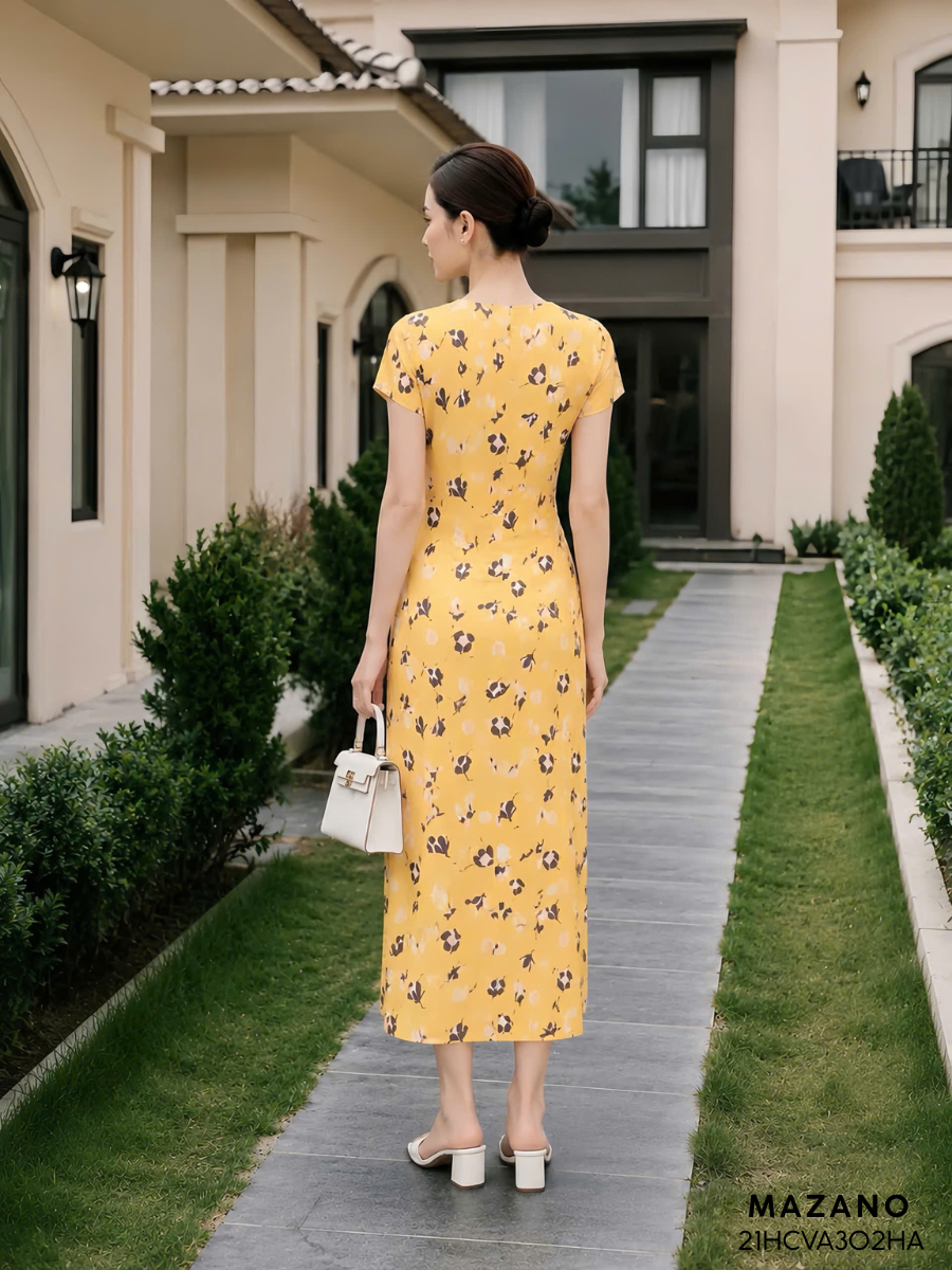 Đầm vàng họa tiết nhún eo_thumbnail_1