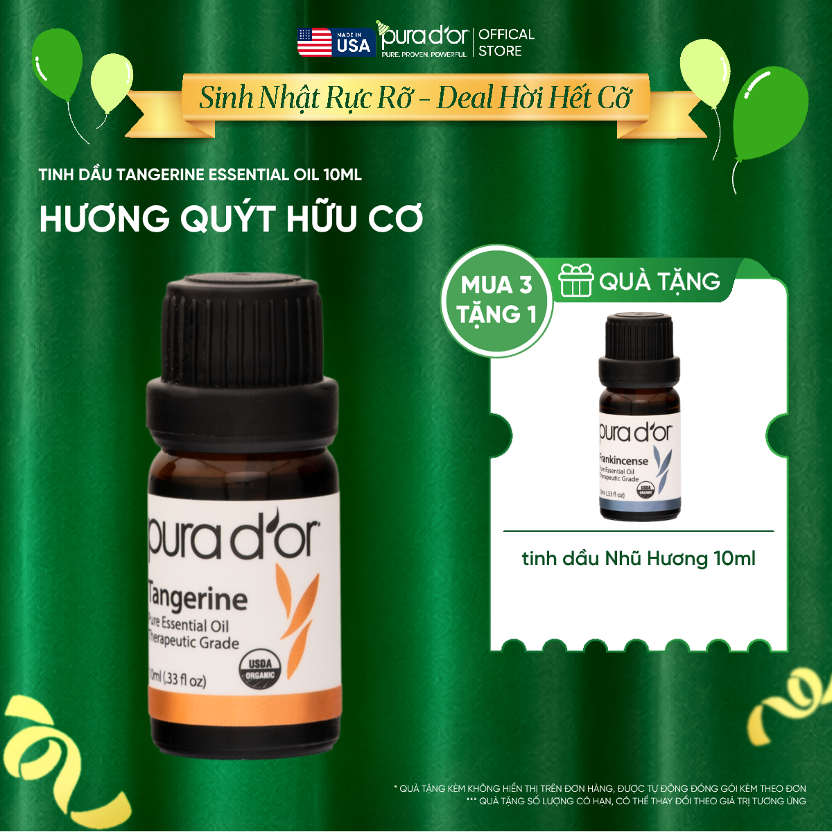 Tinh Dầu Quýt Hữu Cơ Pura D'or Therapeutic Grade Tangerine Essential Oil 10ml