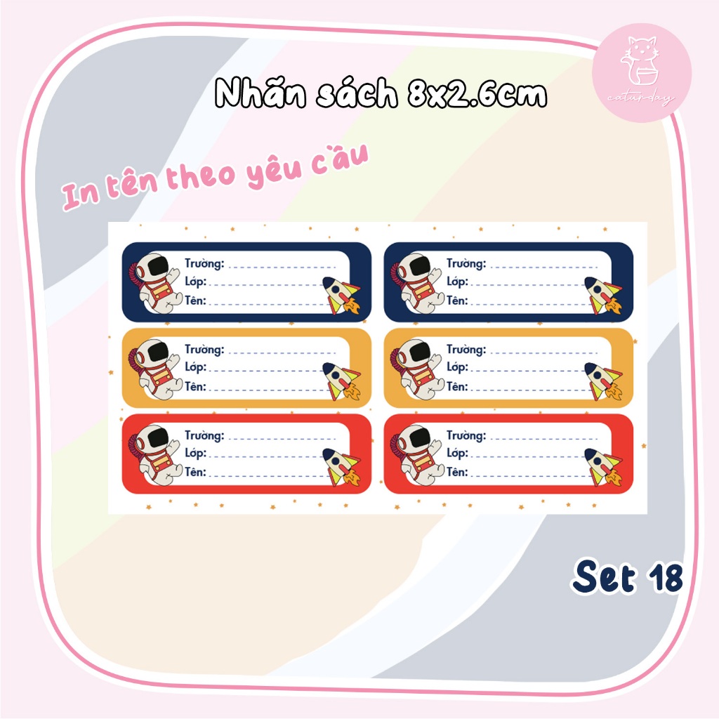 Set 18 NHÃN DÁN SÁCH, nhãn sách mini- In thông tin trường. lớp. tên theo yêu cầu | Caturday