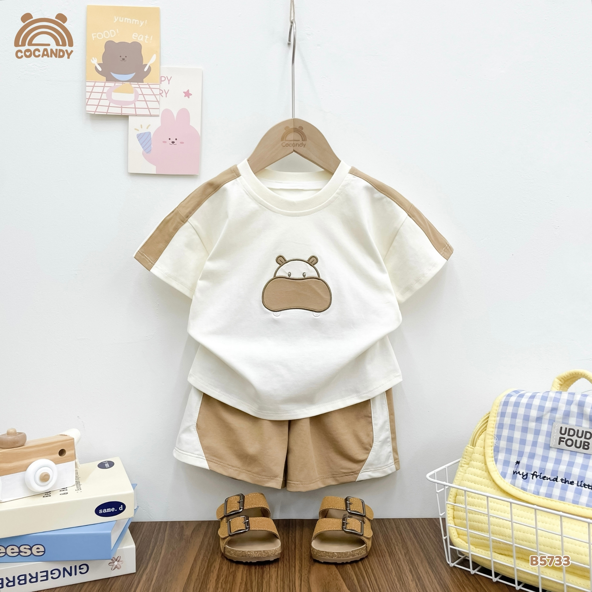 Bộ cộc NÂU phối trắng hình hà mã