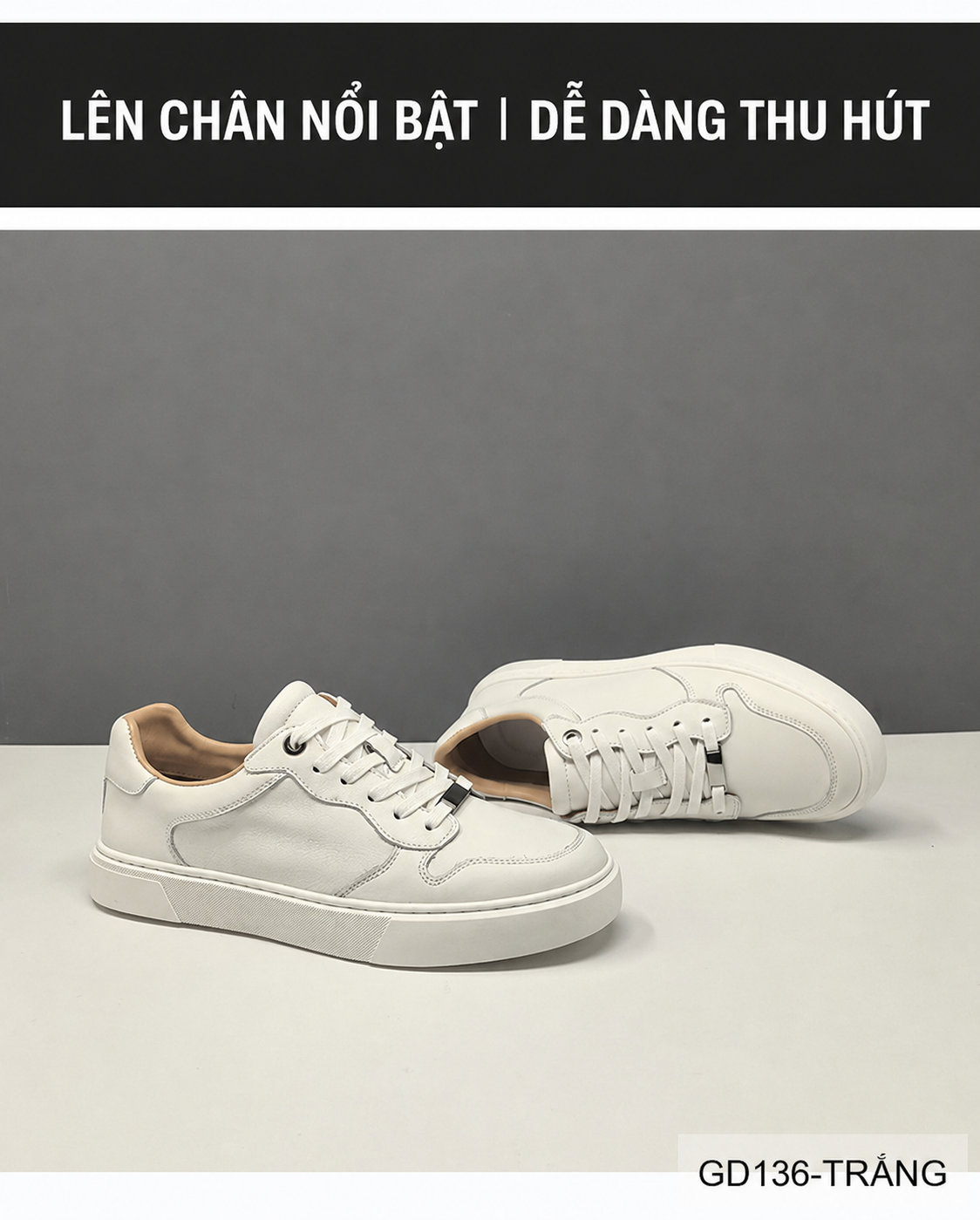 GD136 - Giày thể thao nam da thật cổ thấp phong cách Hàn, thoáng khí, phối màu trắng đen_thumbnail_5