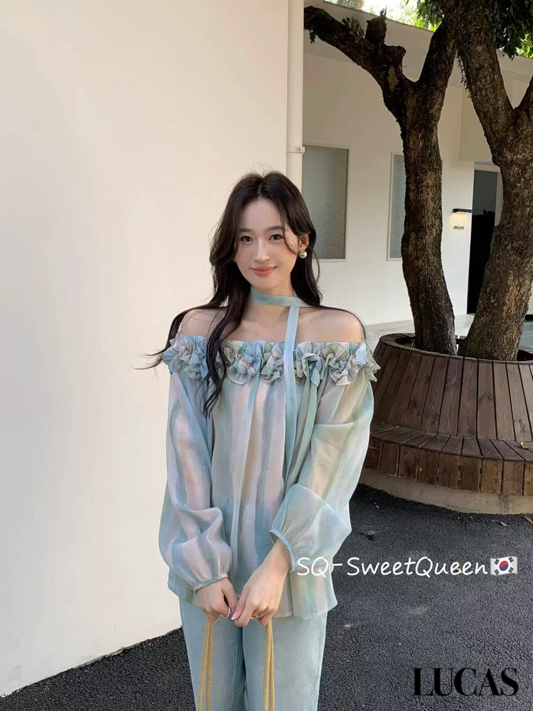 Áo sơ mi trễ vai bèo hoa ngang ngực dáng suông + đai vải_thumbnail_4