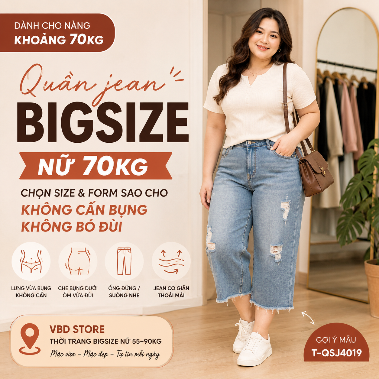 Quần jean bigsize nữ 70kg: chọn size và form phù hợp | VBD Store