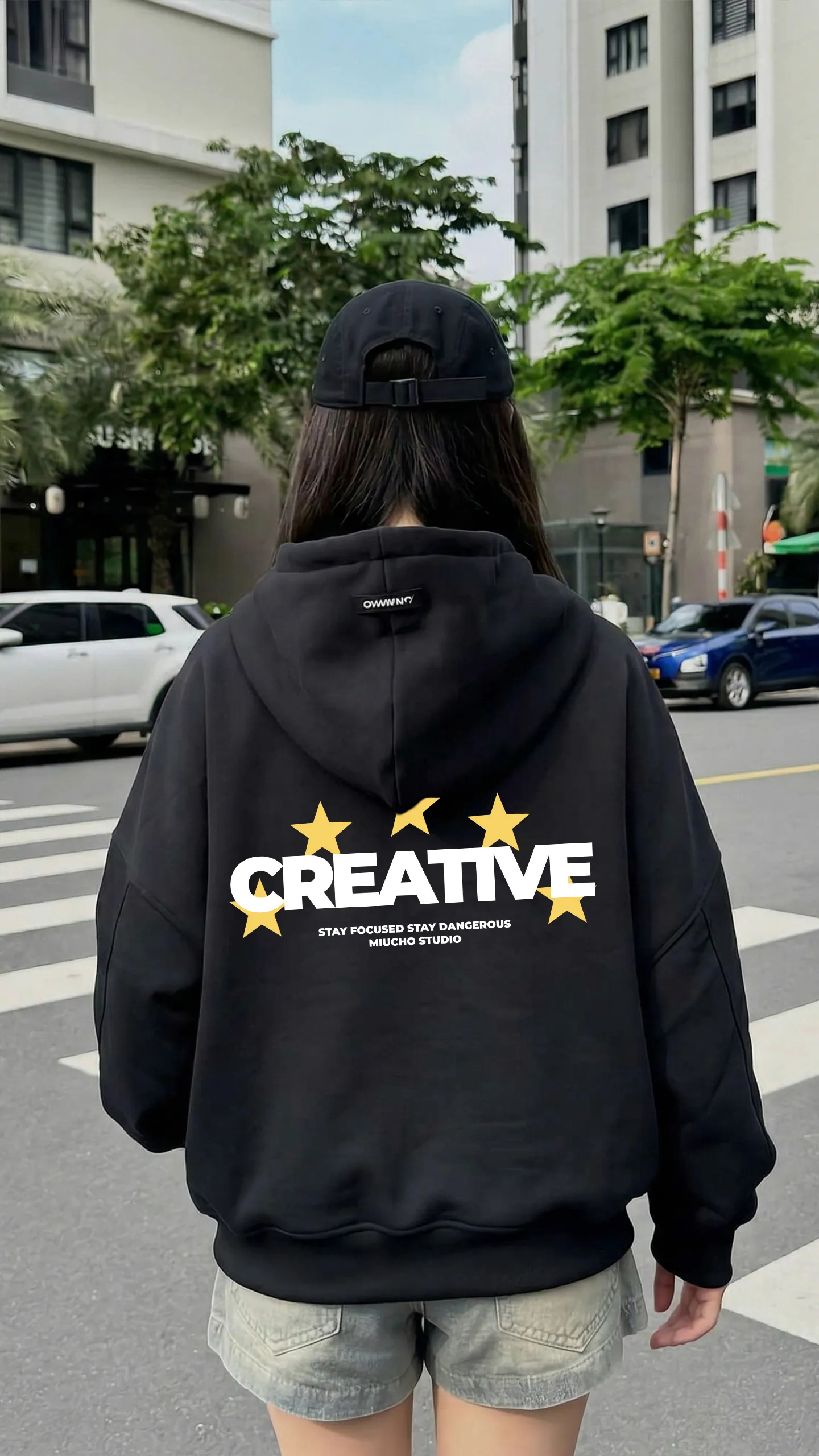 Áo hoodie form boxy dáng ngắn in chữ basic Miucho chất nỉ 2 da thoáng mát_thumbnail_3