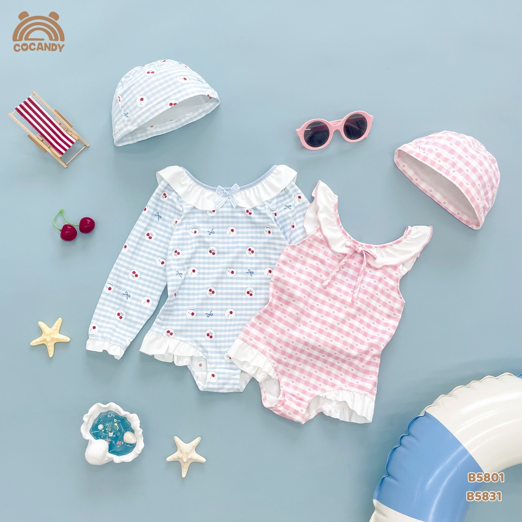Bộ bơi caro HỒNG phối ren trắng_thumbnail_5