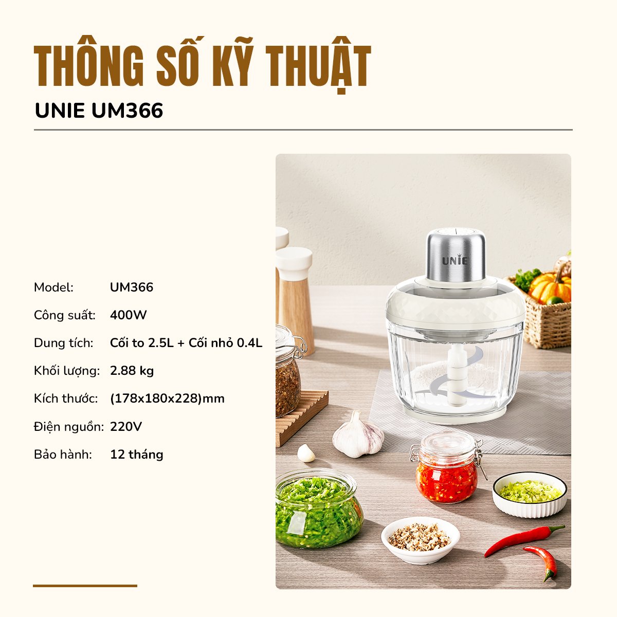 Máy xay thịt UNIE UM366 dung tích 2,5L, 2 cối xay thủy tinh, đánh ruốc, bóc tỏi tiện lợi_thumbnail_7
