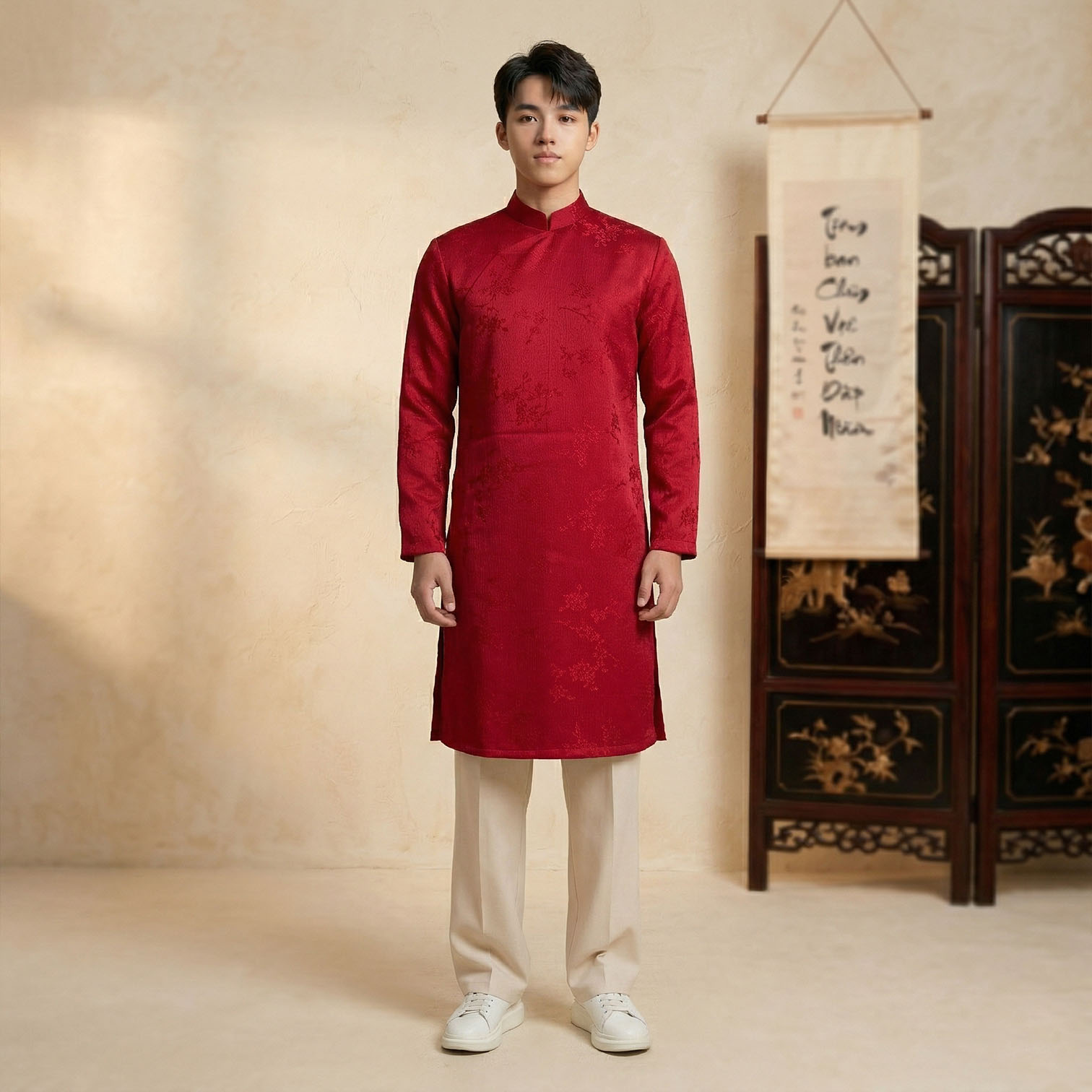 Áo Dài Nam Cách Tân Mặc Tết Cưới Hỏi - Vải Tafeta Vân-NA26-11_thumbnail_4