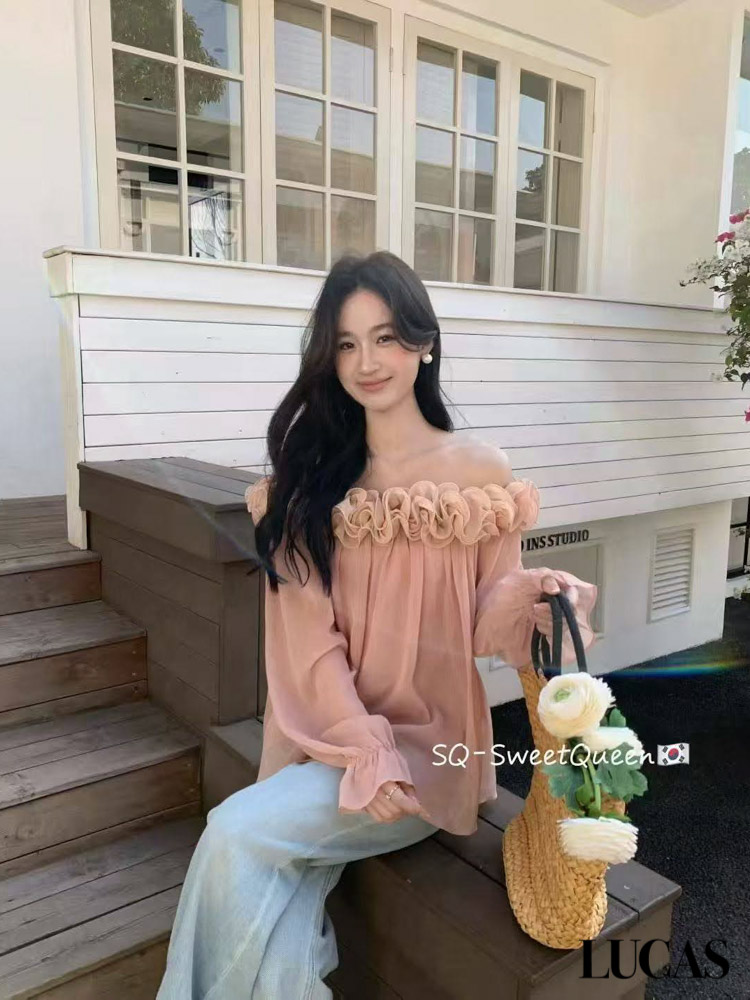 Áo sơ mi trễ vai voan bèo ngang ngẹc chun cổ tay SQ_thumbnail_3