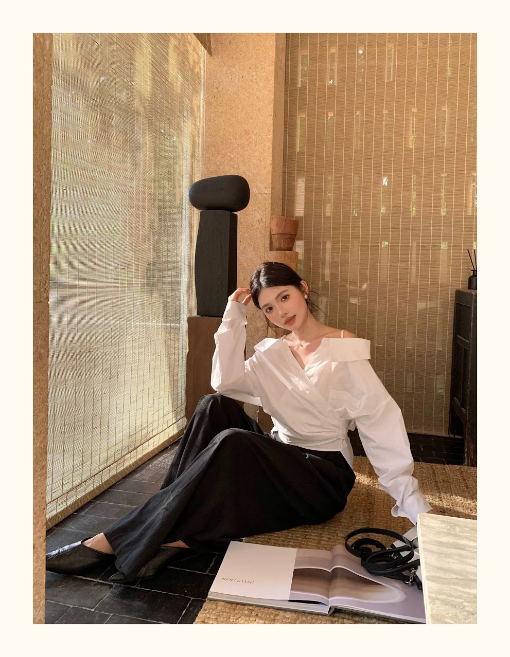 Lucas - Áo sơ mi trễ vai dây kim loại ELEVEN dài tay dáng suông_thumbnail_4