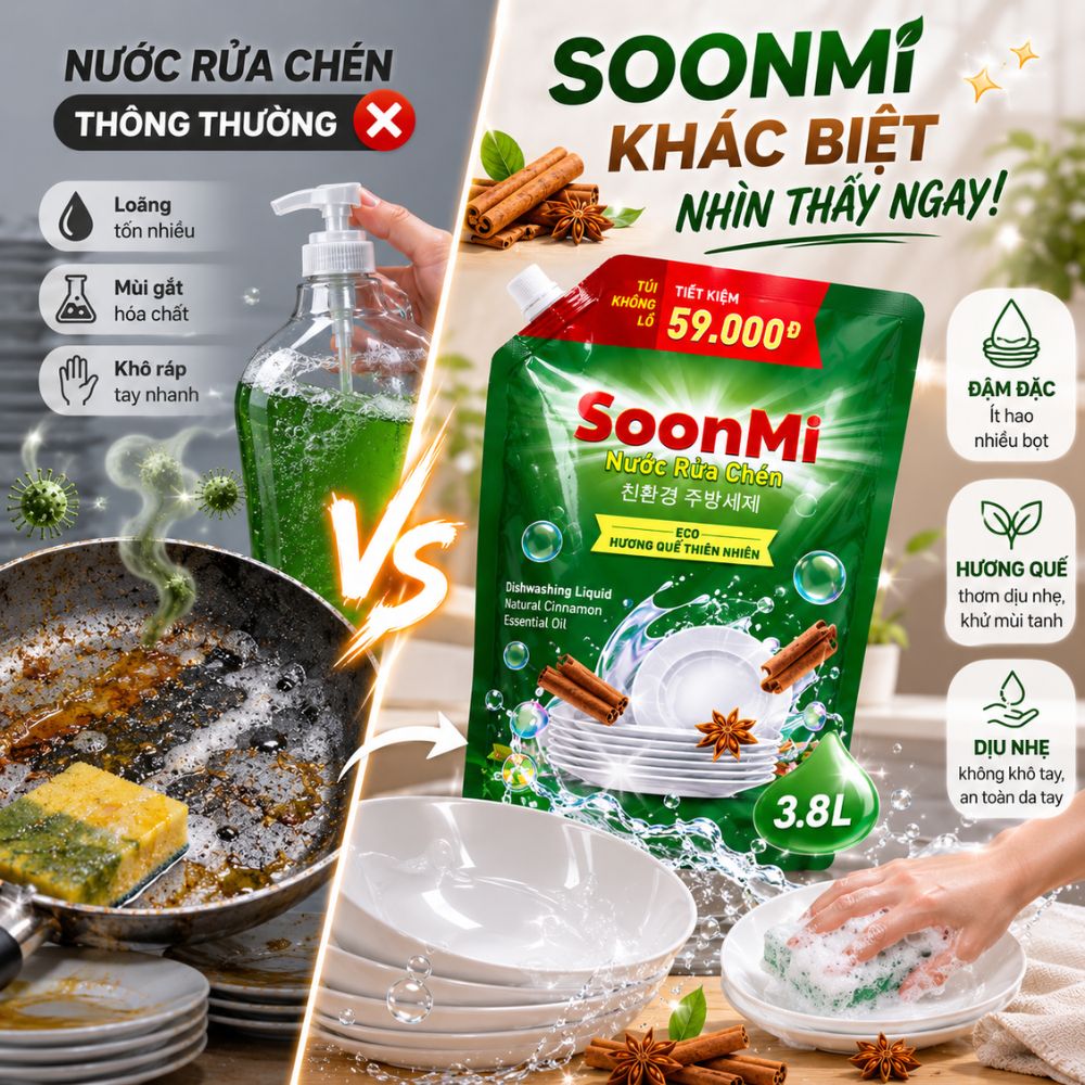 1 Thùng 3 túi nước rửa chén hương quế Soonmi 3.8L_thumbnail_2