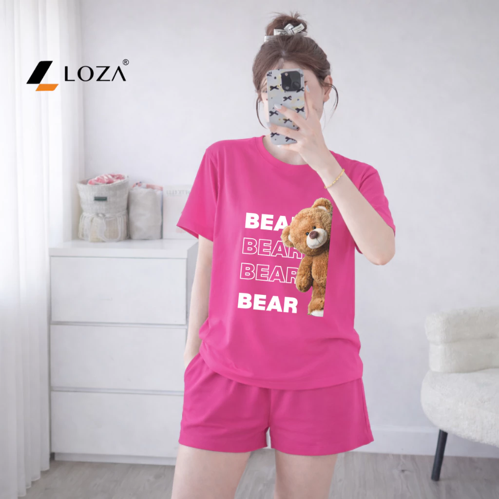 Set đồ nữ LOZA hình gấu Bear - Đồ bộ nữ mùa hè gồm áo thun dáng rộng + quần đùi cotton - BP17_thumbnail_7