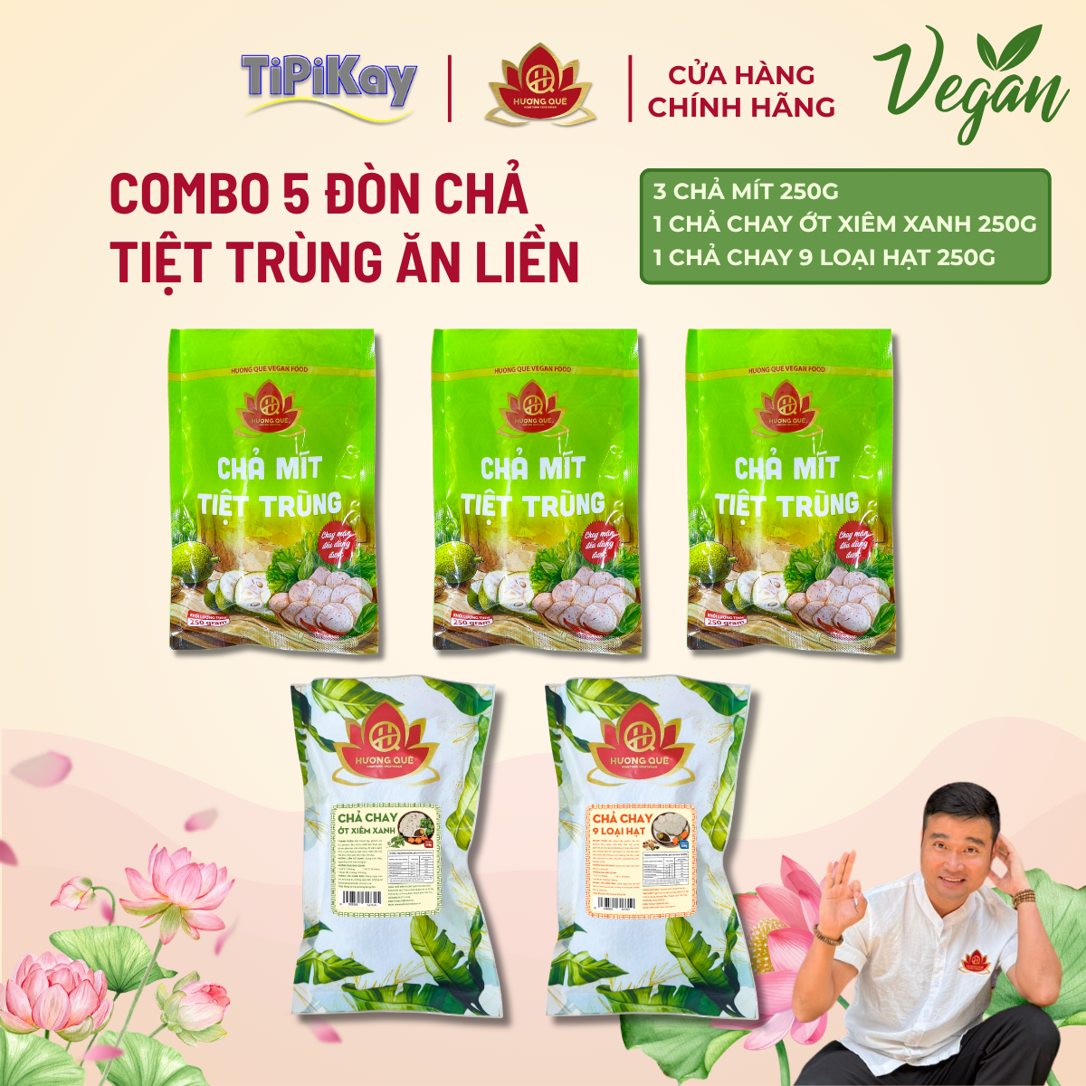 [Combo 5 món] 3 Chả Mít 250g + 1 Chả Ớt Xiêm Xanh 250G + 1 Chả 9 Loại Hạt 250G