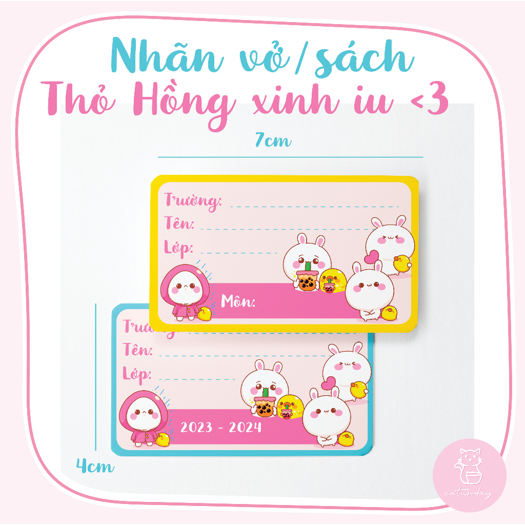 Set 24 NHÃN VỞ, NHÃN SÁCH THỎ HỒNG nhiều màu xinh iu - Dụng cụ/đồ dùng học tập