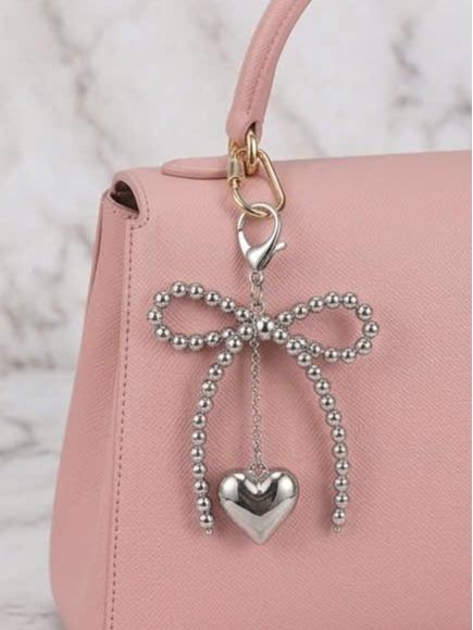 Móc Khoá Nơ Chuỗi Hạt Bạc Phối Charm Trái Tim Phong Cách Y2K Treo Túi Xách PK058_thumbnail_5