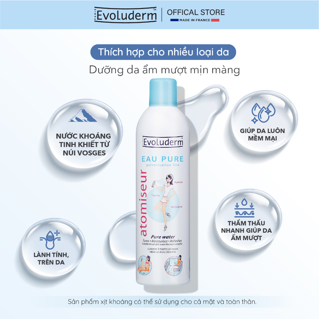 [EVOLUDERM] Xịt khoáng Evoluderm Atomiseur Eau Pure 150ml 400ml_thumbnail_3