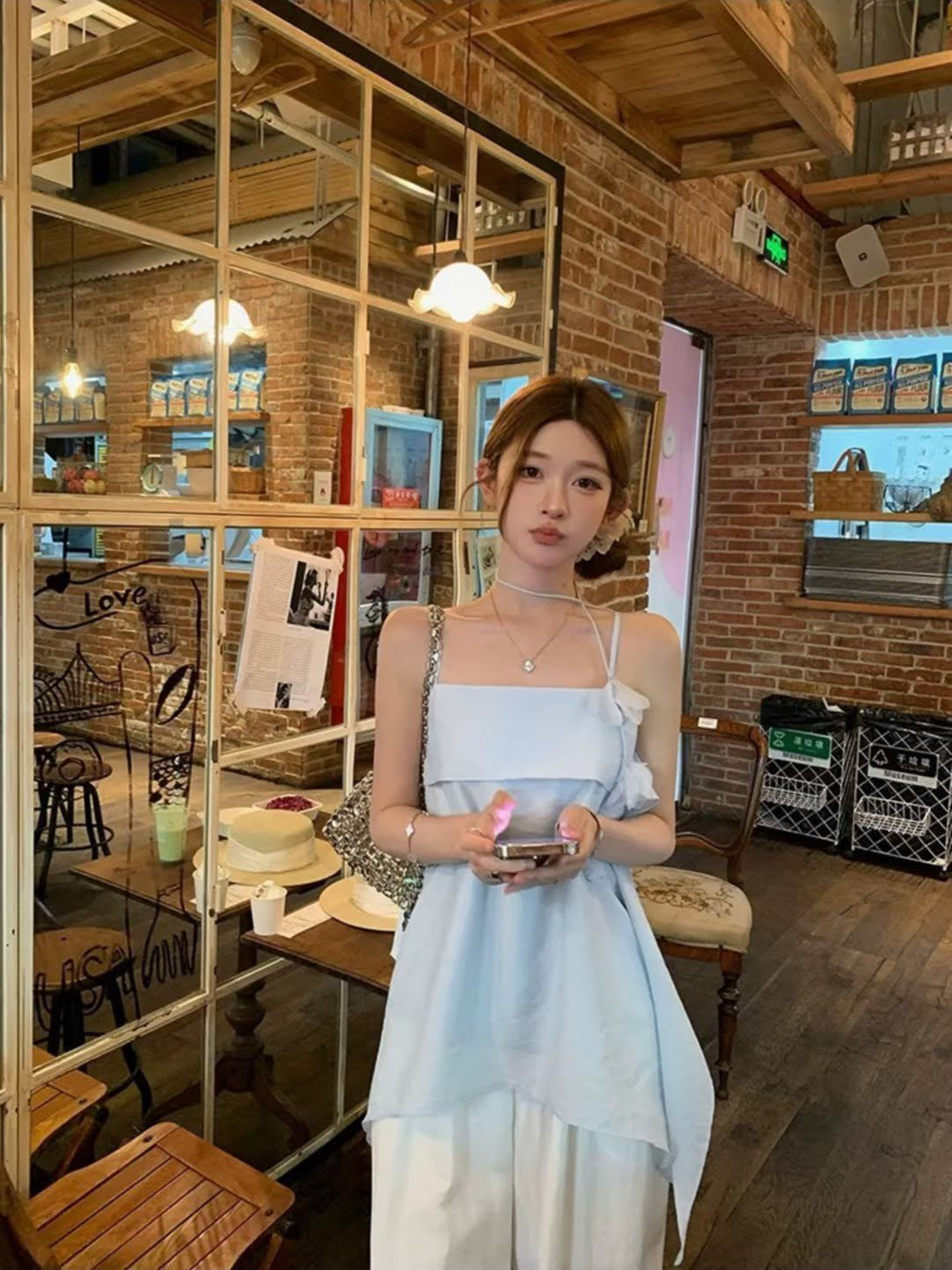 Áo sơ mi 2 dây dáng suông + nơ nơ hoa_thumbnail_1