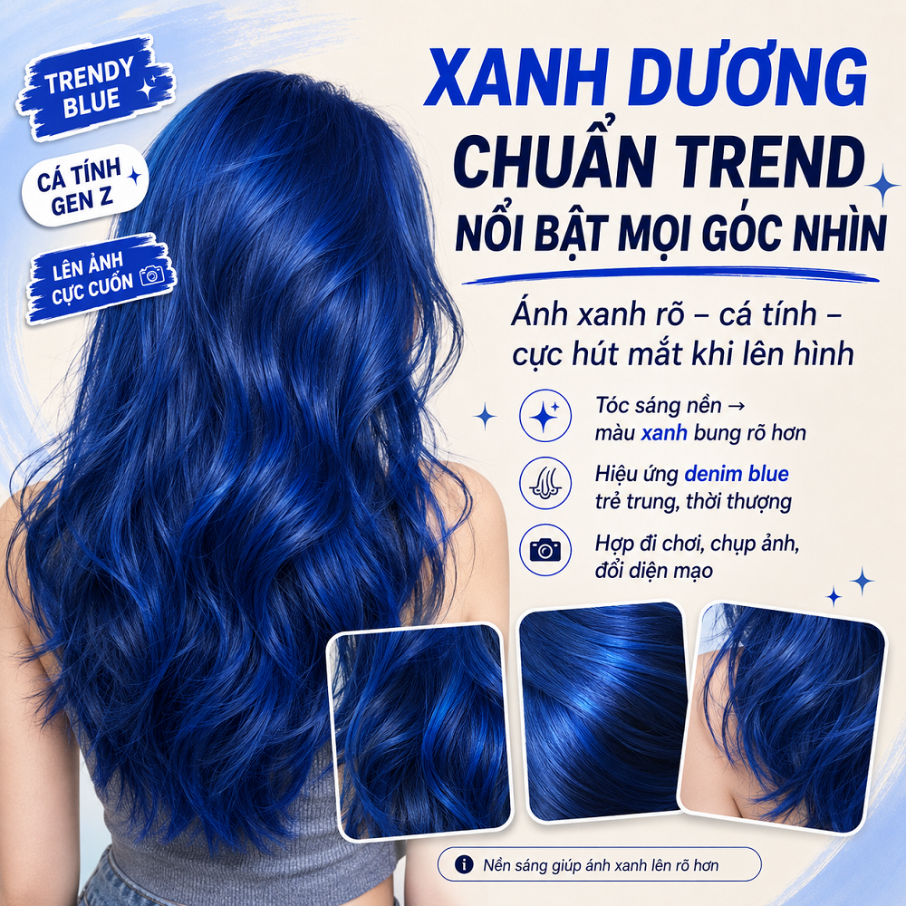 Thuốc Nhuộm Tóc Xanh Dương Denim Blue Tự Nhuộm Tại Nhà, Lên Xanh Dương / Xanh Đen Ánh Xanh, Kèm Oxi Và HDSD Tiếng Việt_thumbnail_3